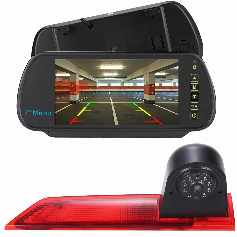 Lampa hamowania HD, kamera cofania z lusterkiem, 7 cali, ekran dotykowy, monitor, transporter, wodoszczelna widoczność w nocy, kamera cofania samochodu, zamiennik do Ford Transit Custom 2012-2016