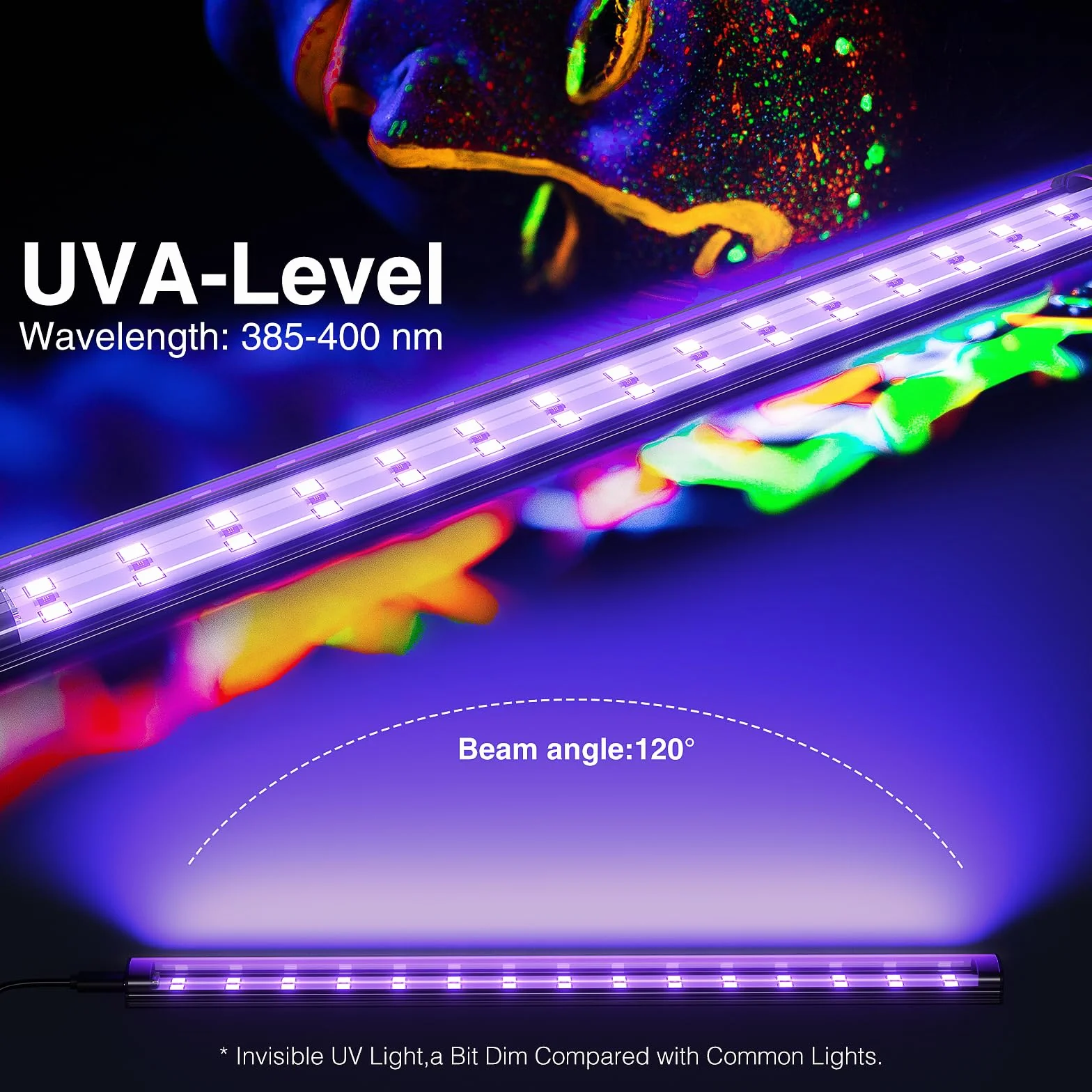 Onforu 10 W czarna rura świetlna, USB 28 cm czarna lampa świetlna, 385-400 nm światło UV, czarne światło LED Bar do klubu nocnego, klubu, imprezy glow, akcesoria imprezowe, dekoracje na Halloween, 4