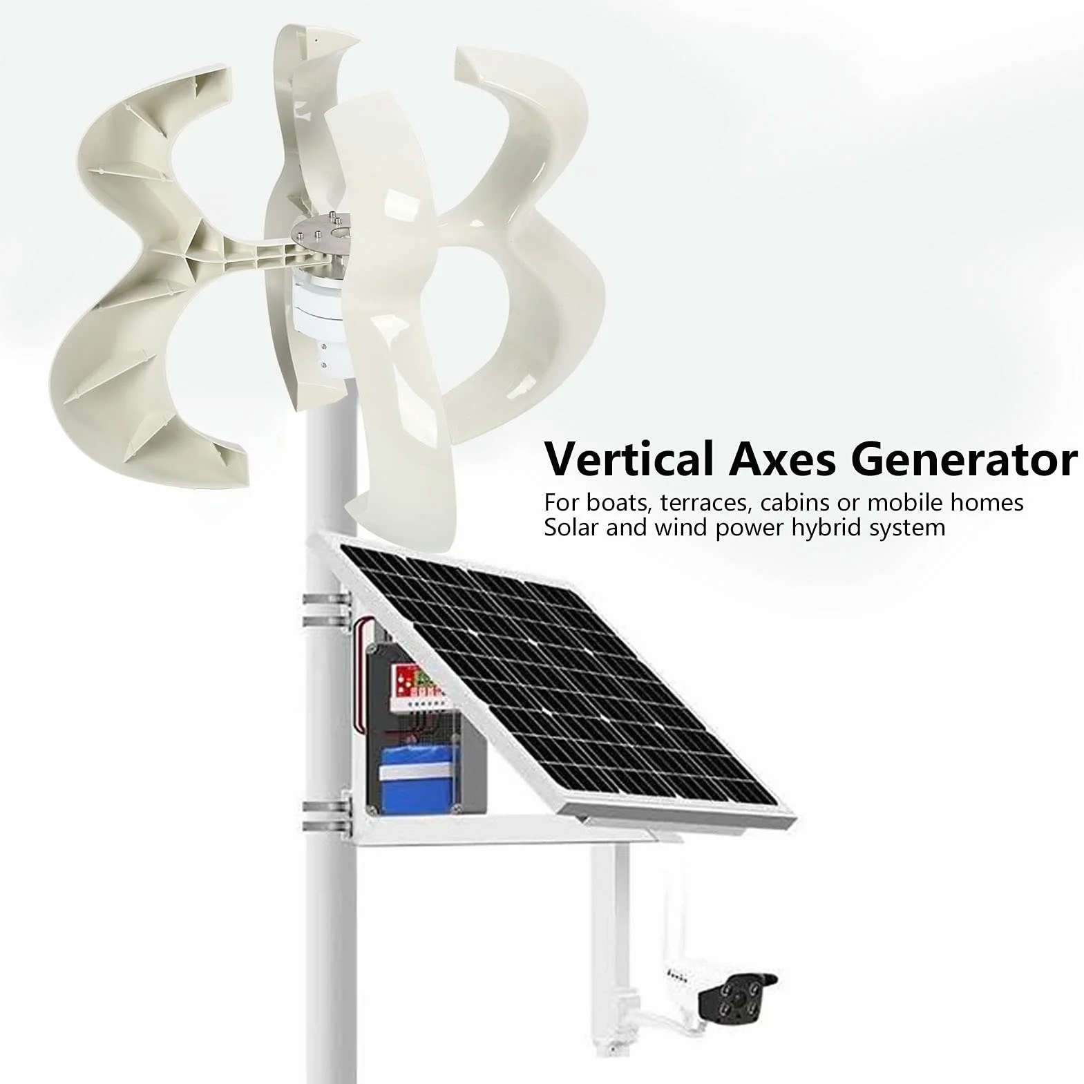 Zestaw Generatora Turbin Wiatrowych Eujgoov 600 W 4 Ostrza Generator Osi Pionowej Biały Wiatr Układ Słoneczny Turbina Wiatrowa(12V)