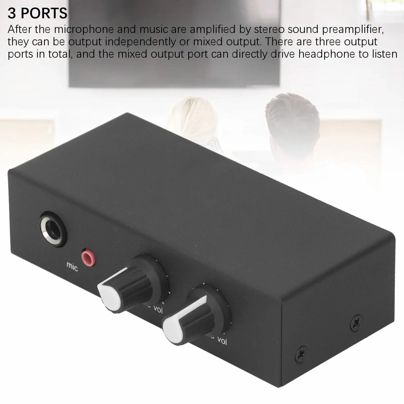 Przedwzmacniacz Mikrofonowy, 6,5 Mm Mikrofon 3,5 Mm Wzmacniacz Miksujący muzykę, Mikrofon Mikser Muzyczny Rejestrator Przedwzmacniacz Mikrofonowy z Niezależnym Pokrętłem DC 5–12 V