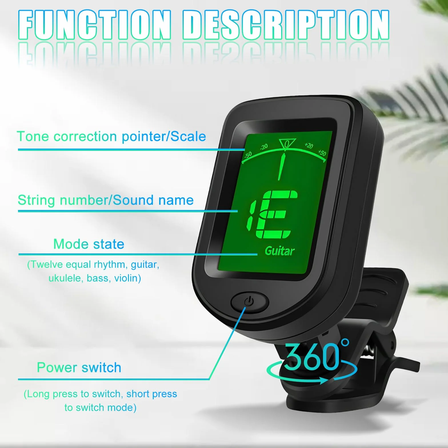 Jinlaili Tuner gitarowy,Uniwersalny tuner,Tuner Chromatyczny Klip,Elektroniczny Tuner,Cyfrowy Tuner z 360° Kolorowy Wyświetlacz LCD, do Gitary, Bas, Ukulele, Skrzypce