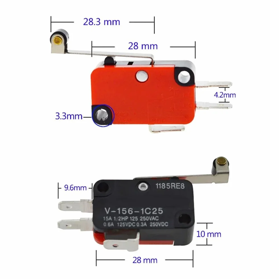 DollaTek 10 sztuk V-156-1C25 Micro Chwilowy wa?ek krańcowy d?ugi zamek b?yskawiczny SPDT Szybka akcja dla Arduino