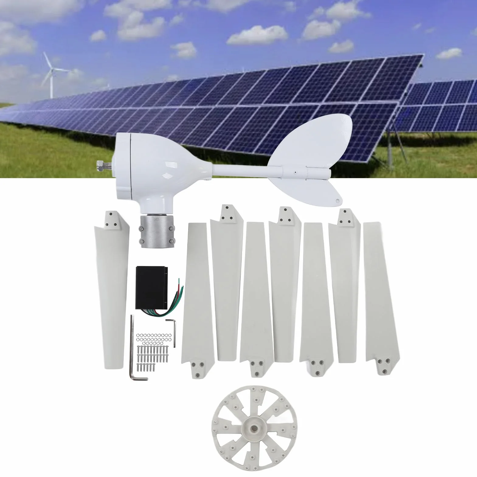 Zestaw Generatora Wiatrowego z turbiną wiatrową o Mocy 500 W z 8 Ostrzami Kontroler MPPT do Systemu Wytwarzania Energii Słonecznej (12V)