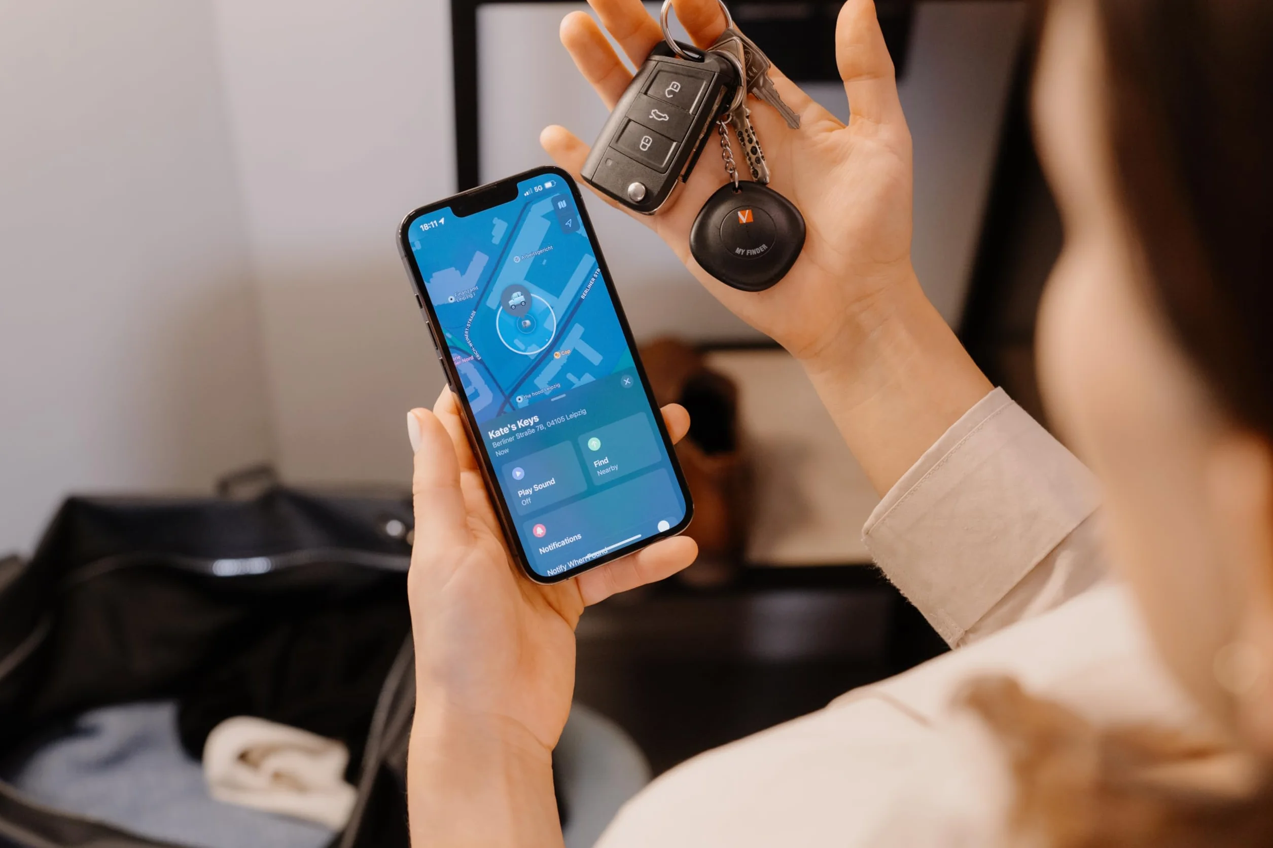 Verbatim My Finder, Bluetooth Tracker do plecaka, walizki, portfela, kluczy i innych przedmiotów, kompatybilny z Apple "Wo jest?", lokalizator kluczy z wymienną baterią