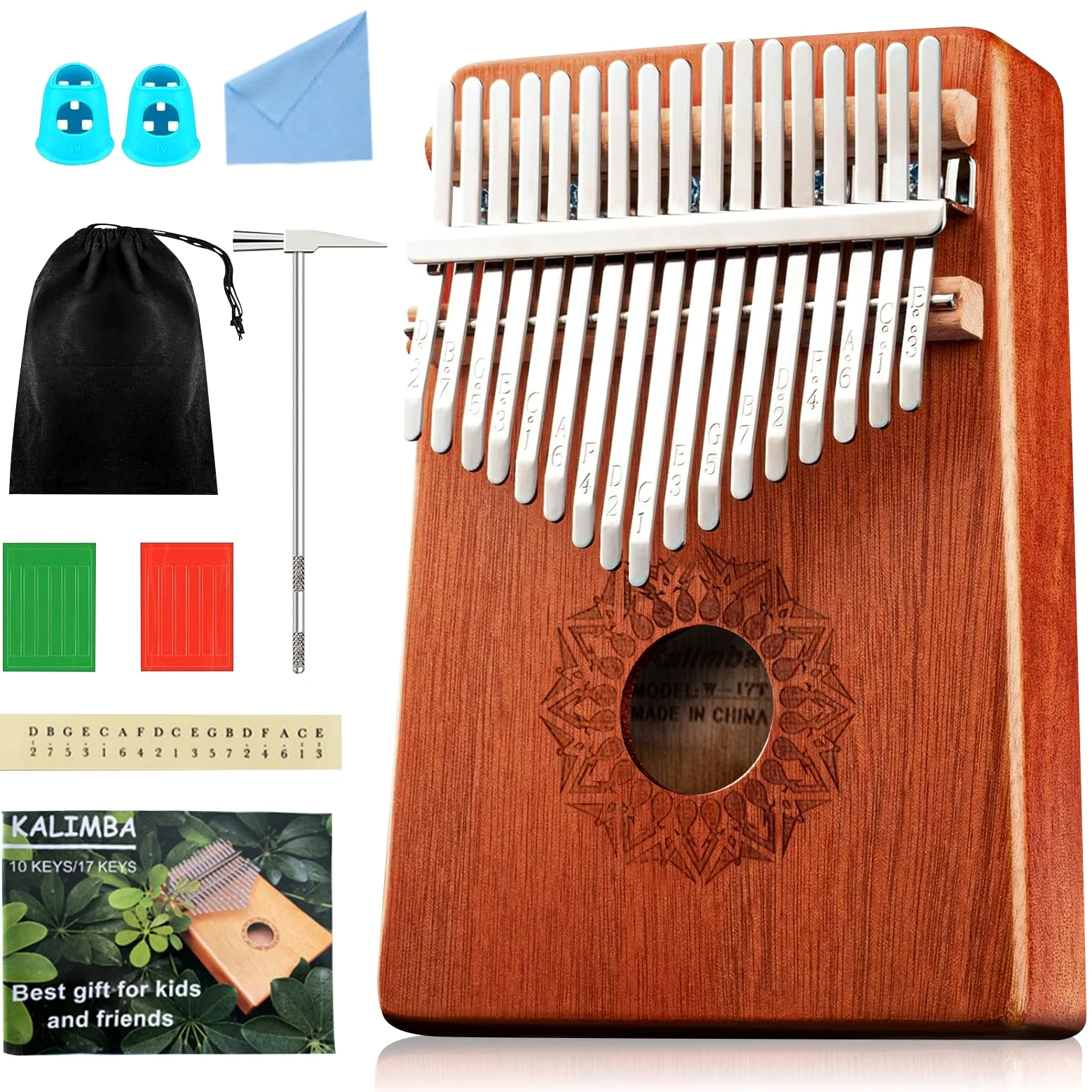 Kalimba pianino na kciuk, 17 kluczy: profesjonalny instrument kalimba z pakietem do nauki, instrumentem do nauki i instrumentem muzycznym, dla dzieci, dorosłych i miłośników muzyki