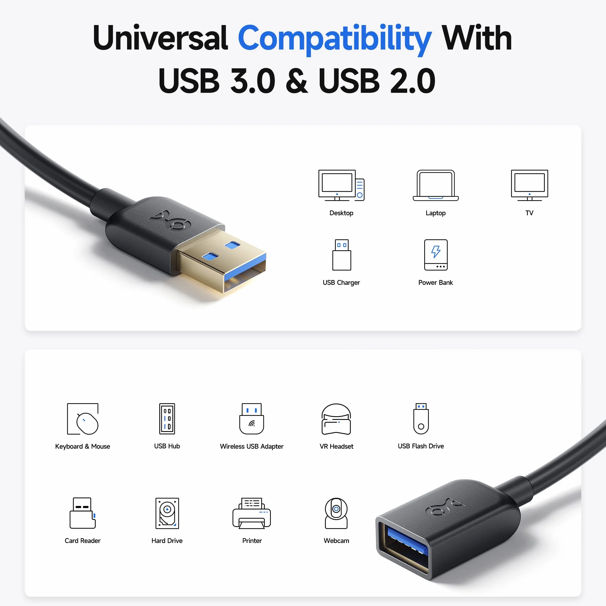 Cable Matters Przedłużacz USB na USB (przedłużacz USB 3 / przedłużacz USB) w kolorze czarnym, 1 m