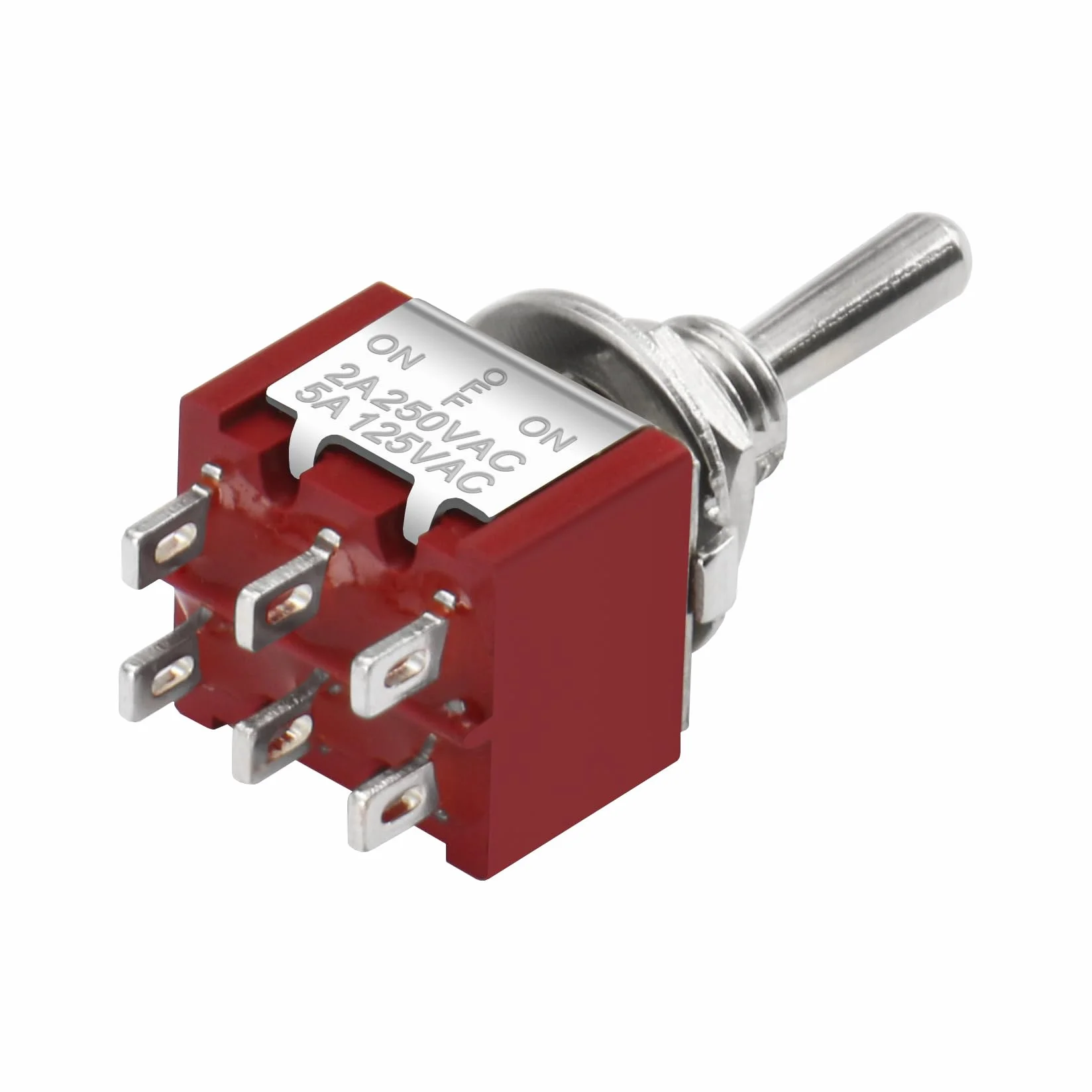 Heschen Miniaturowy przełącznik dźwigienkowy MTS-203 ON-OFF-ON DPDT 6 pin, 2 A 250 V 6 A 125 V UR, 5 sztuk