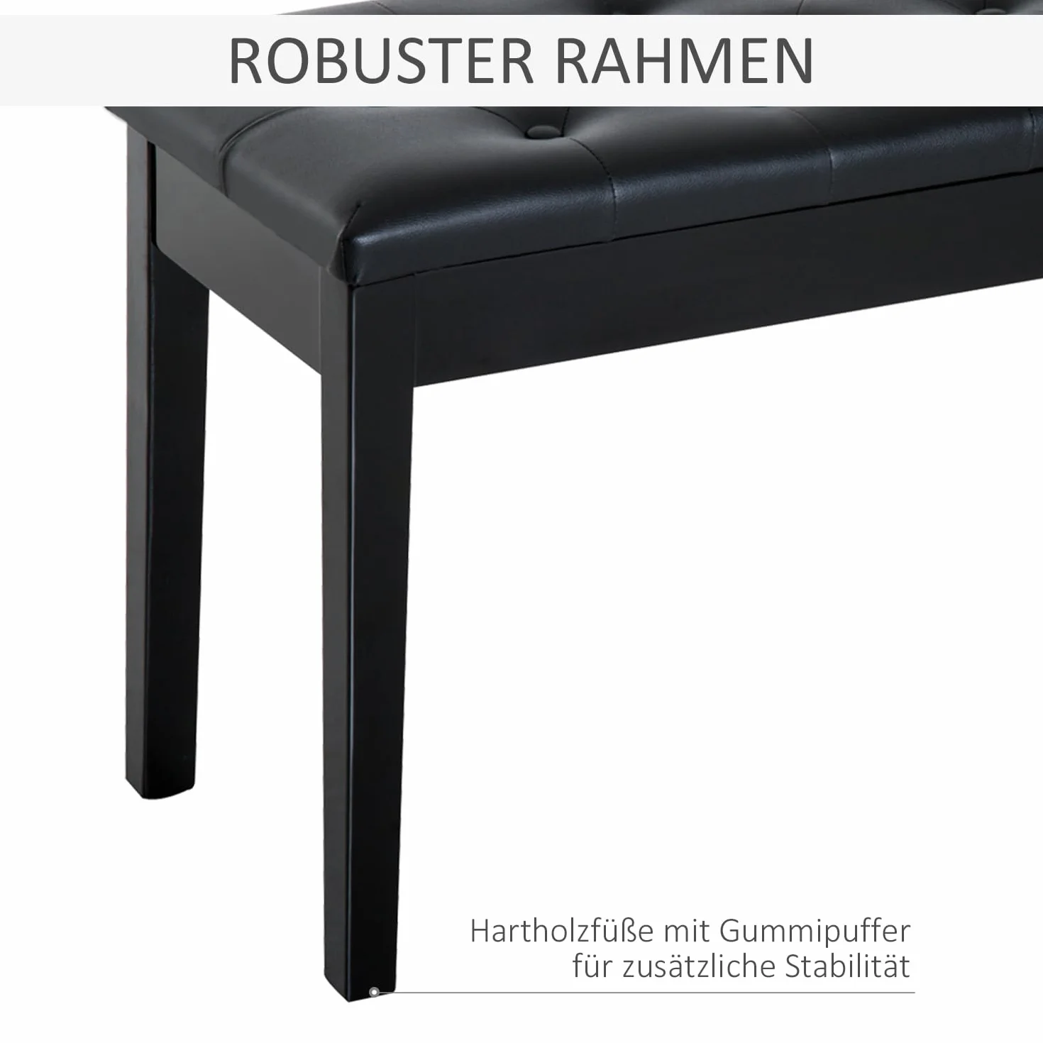 HOMCOM Taboret fortepianowy ławka do fortepianu drewno gumowa sztuczna skóra czarna 76 x 36 x 50 cm