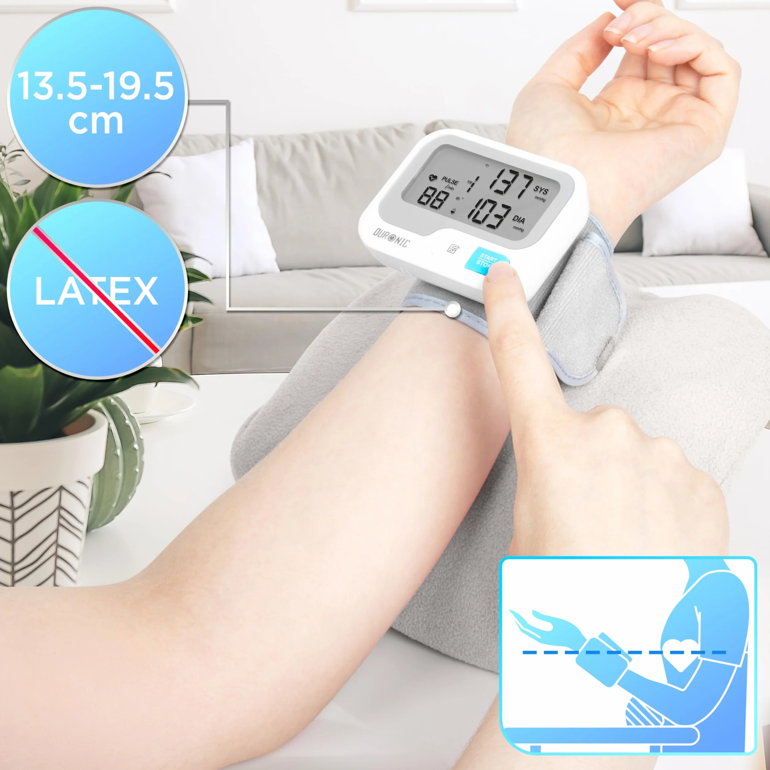 Duronic BPM65 WE Ciśnieniomierz nadgarstkowy elektroniczny certyfikowany medycznie | pomiar ciśnienia krwi | automatyczny monitor ciśnienia na nadgarstek