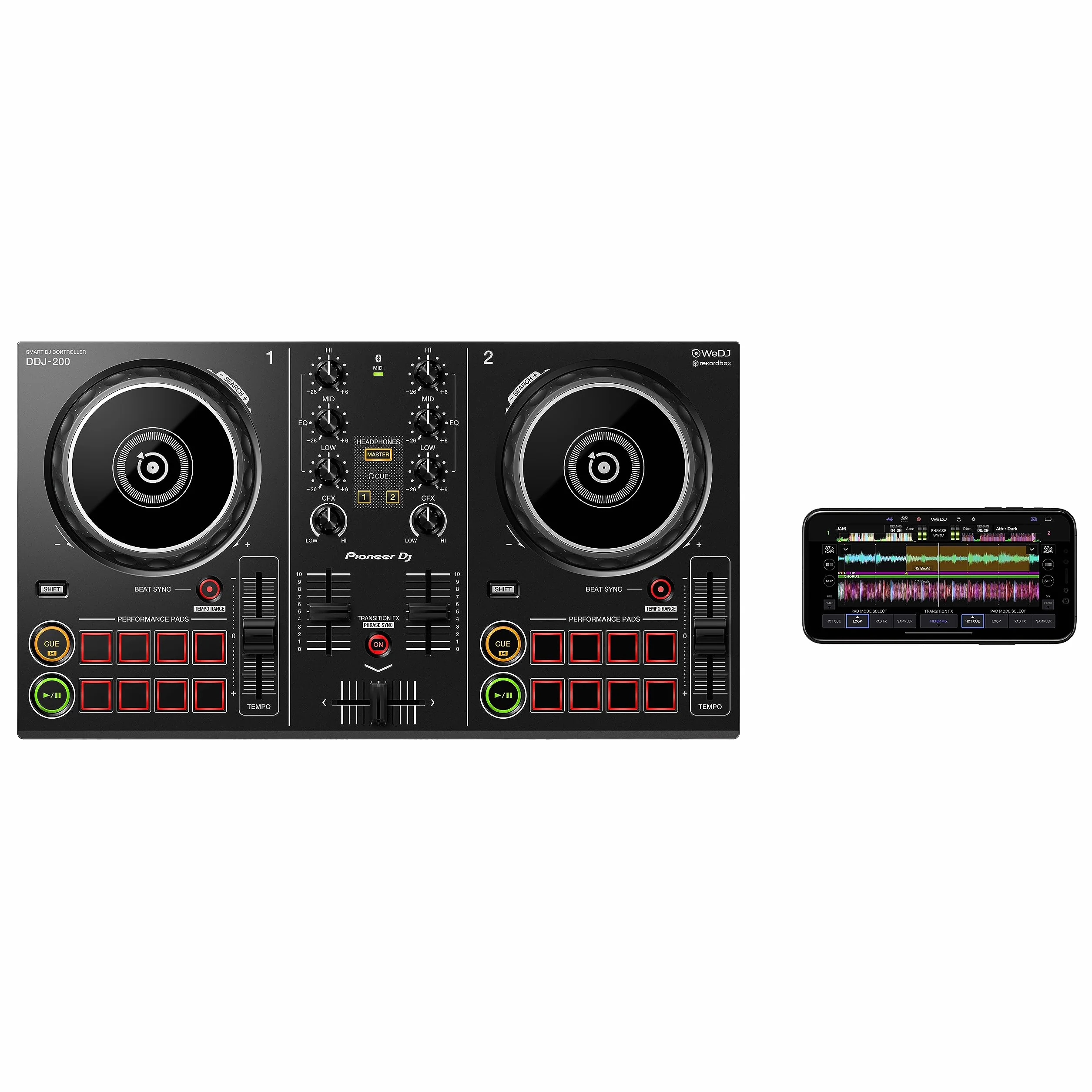 Pioneer DDJ-200 – kontroler wejścia Bluetooth dla DJ-ów ze smartfonem, czarny
