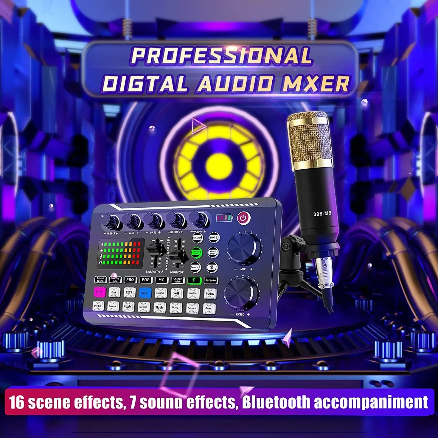 ALLWIN Mikrofon strumieniowy, zestaw startowy do podcastów USB Cardioid Condenser Soundboard Zestaw miksera audio z pakietem karty dźwiękowej do przesyłania strumieniowego/podcastów/nagrywania