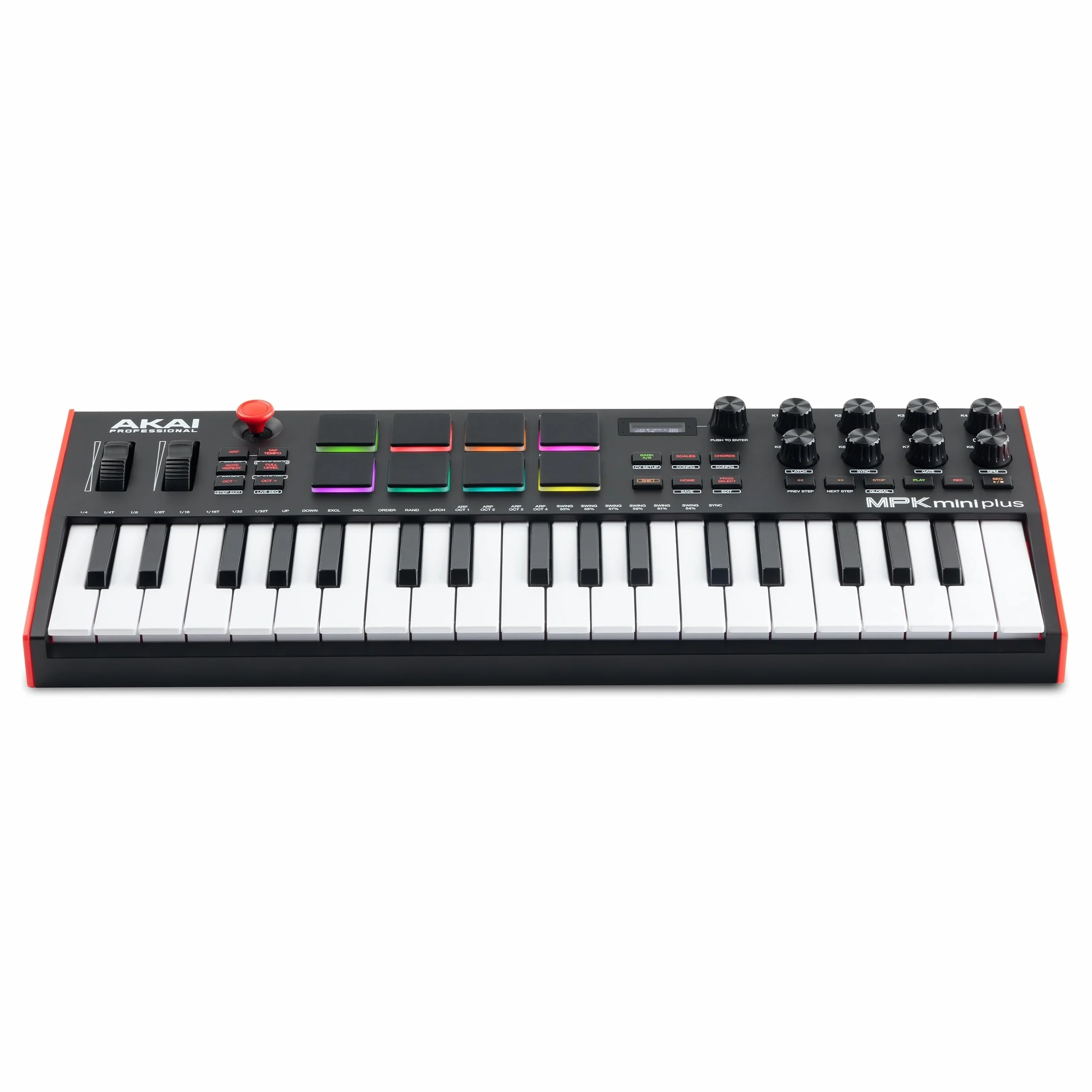 Akai Professional MPK Mini Plus – klawiatura sterująca USB MIDI z 37 miniklawiszami, 8 padami MPC, sekwencerem, MIDI/CV/Gate I/O, programem do produkcji muzyki oraz pakietem Native Instruments