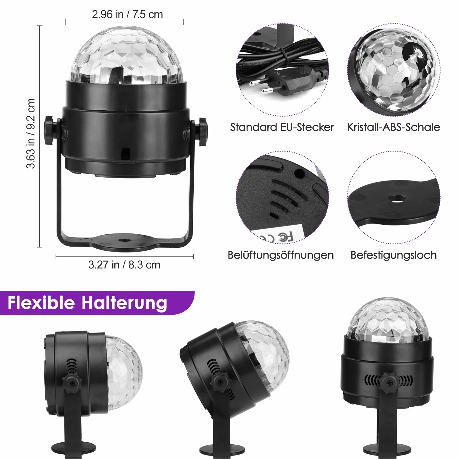 Litake Kula dyskotekowa 6 W oświetlenie sceniczne DJ 7 kolorów sterowanie muzyką pilot zdalnego sterowania lampa LED 2 sztuki
