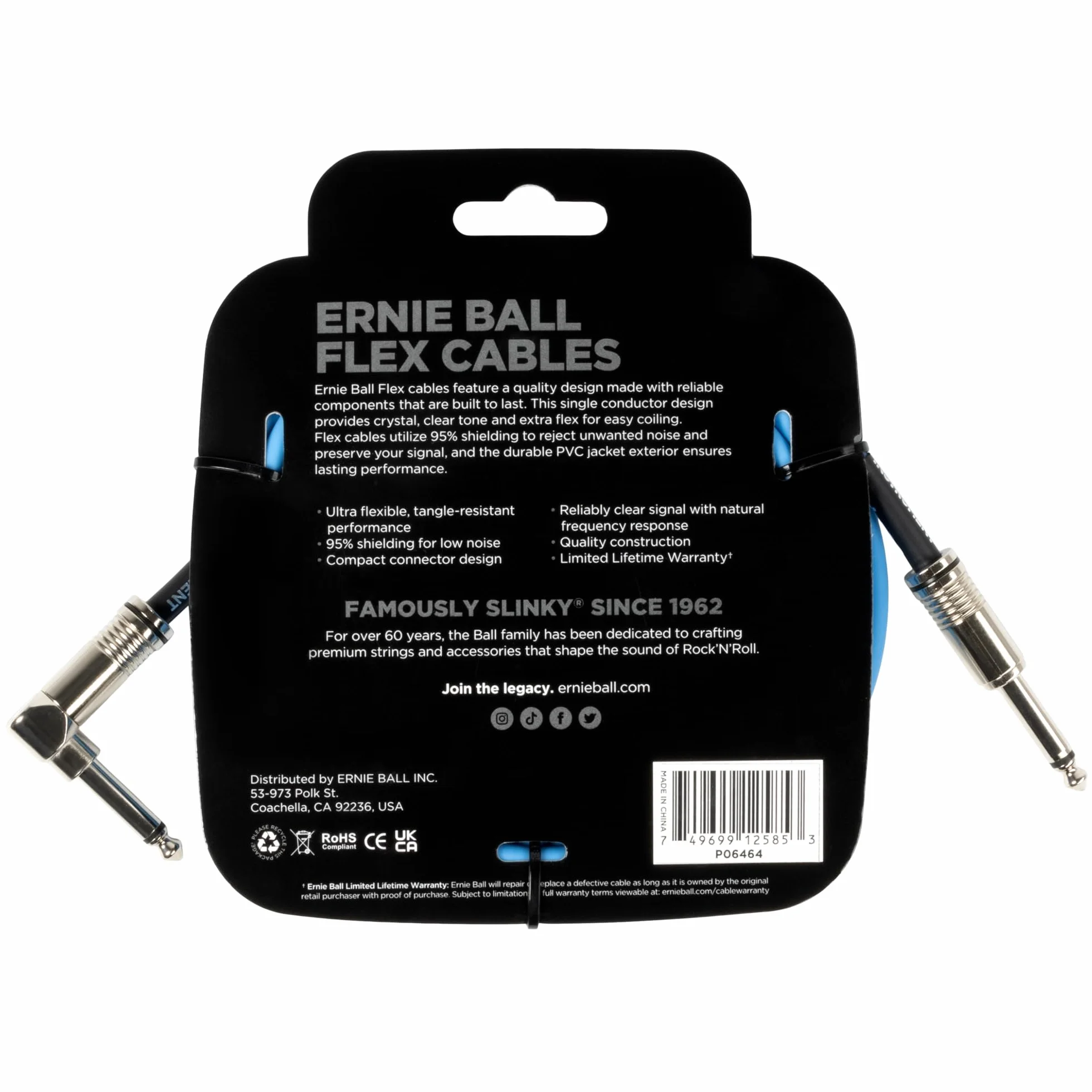 Ernie Ball Flex Kabel Instrumentalny Prosty/Kątowy 3,0 m, Niebieski