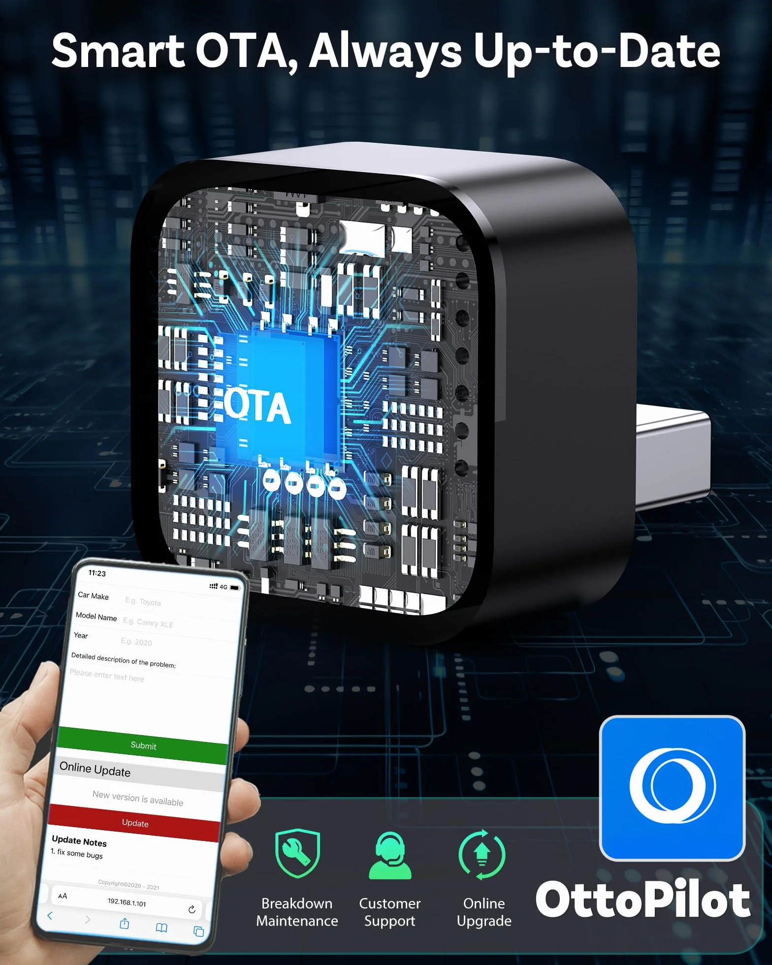 OTTOCAST Mini Pico 2026 CarPlay & Android Auto bezprzewodowy adapter, Smart Button, 5-8s Auto Connect, Plug & Play, USB-A/USB-C, aktualizacja OTA, przewodowy na bezprzewodowy (iOS 10+/Android 11+)