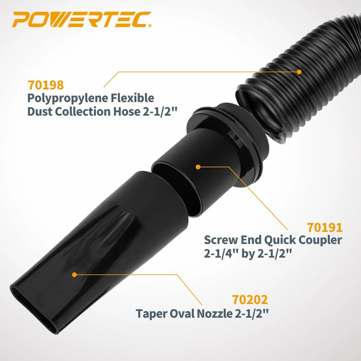PowerTec 70208V 2-1/4 cala Staubsammlung Flexibler Schlauchsatz 2-1/10.2 cm zestaw węży do zbierania kurzu, czarny, 2,25 cala