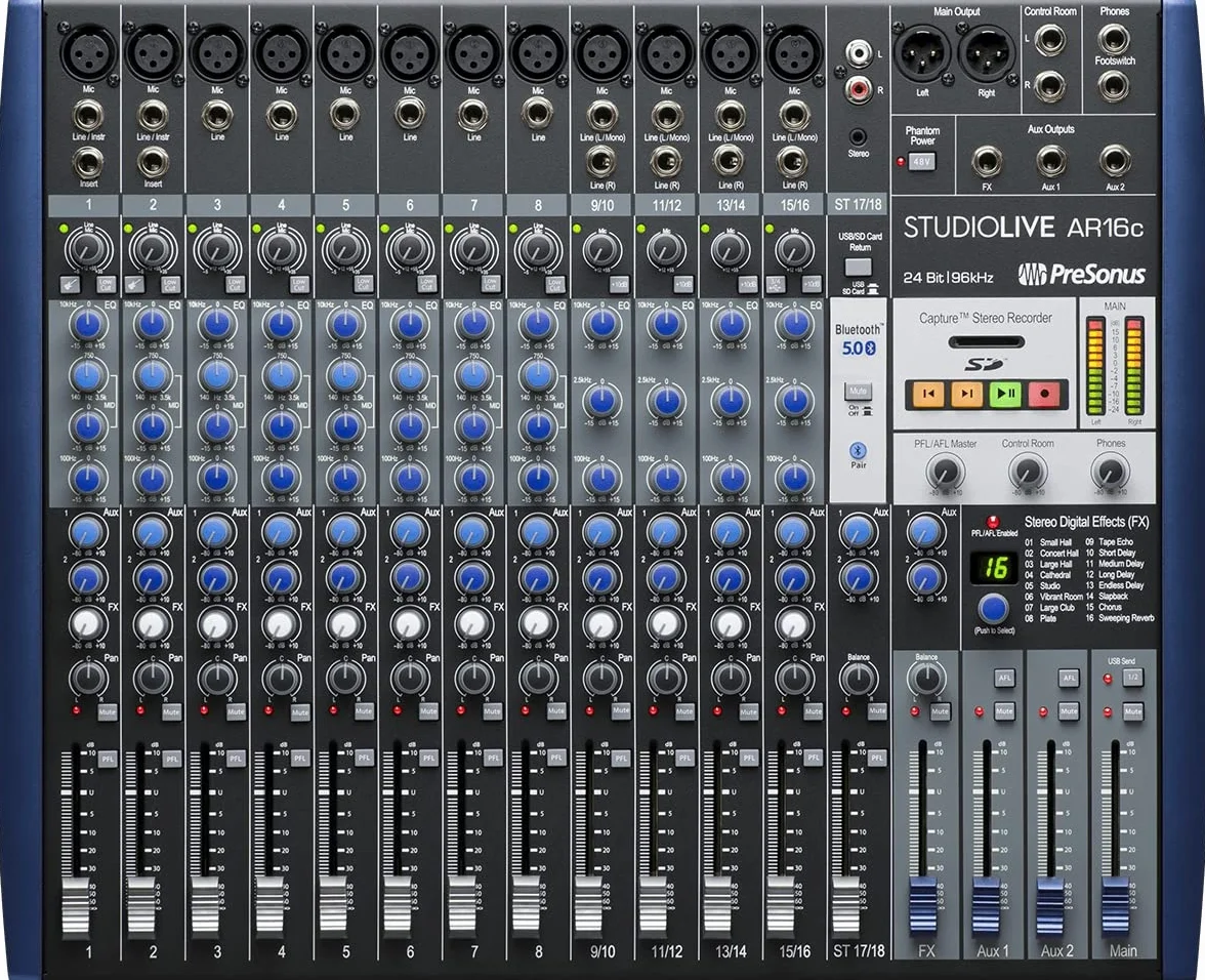 PreSonus StudioLive AR16c, 18-kanałowy, Hybrid Digital/Analog Performance mikser/USB-C-kompatybilny interfejs audio/stereo-SD-Recorder z oprogramowaniem do nagrywania