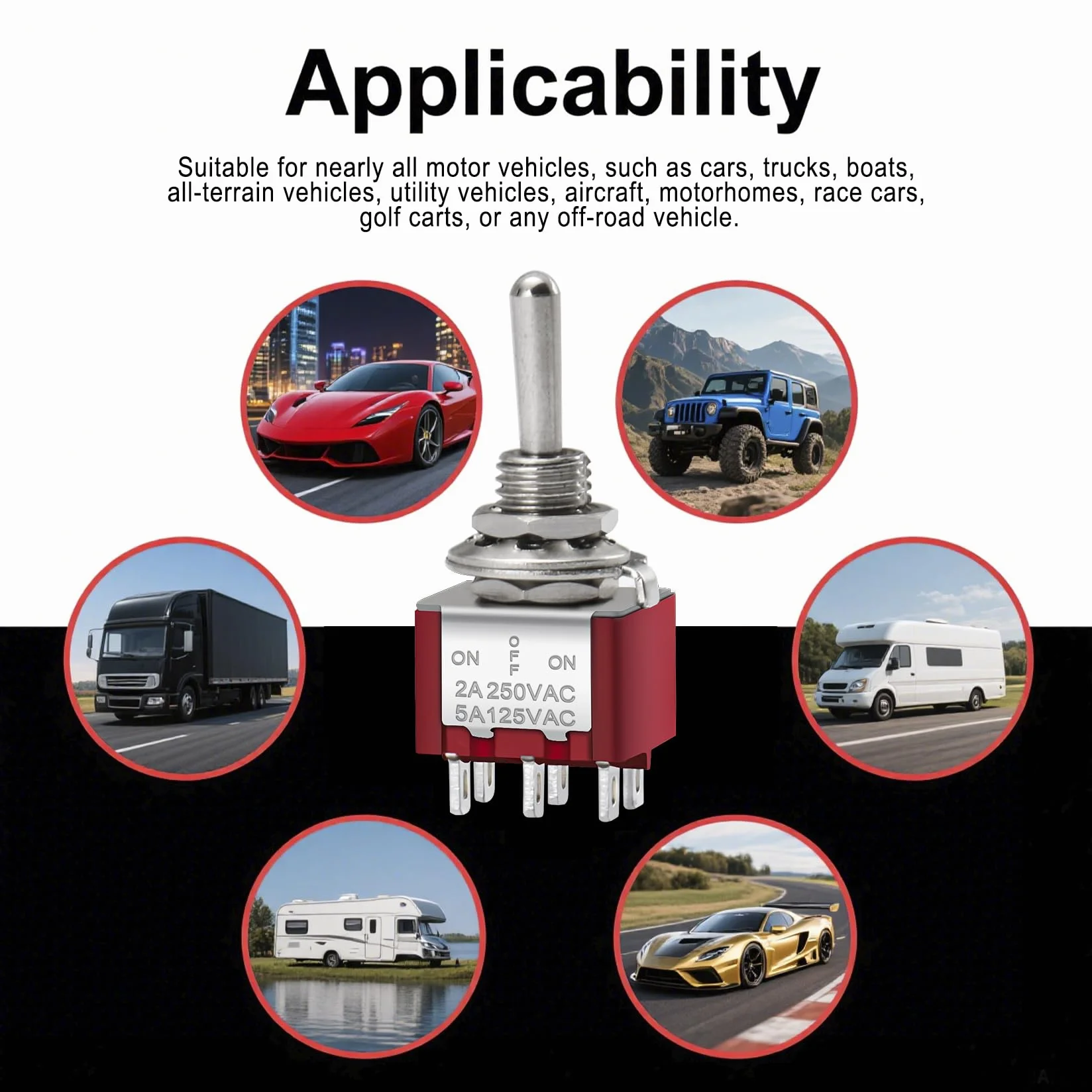 Heschen Miniaturowy przełącznik dźwigienkowy MTS-203 ON-OFF-ON DPDT 6 pin, 2 A 250 V 6 A 125 V UR, 5 sztuk