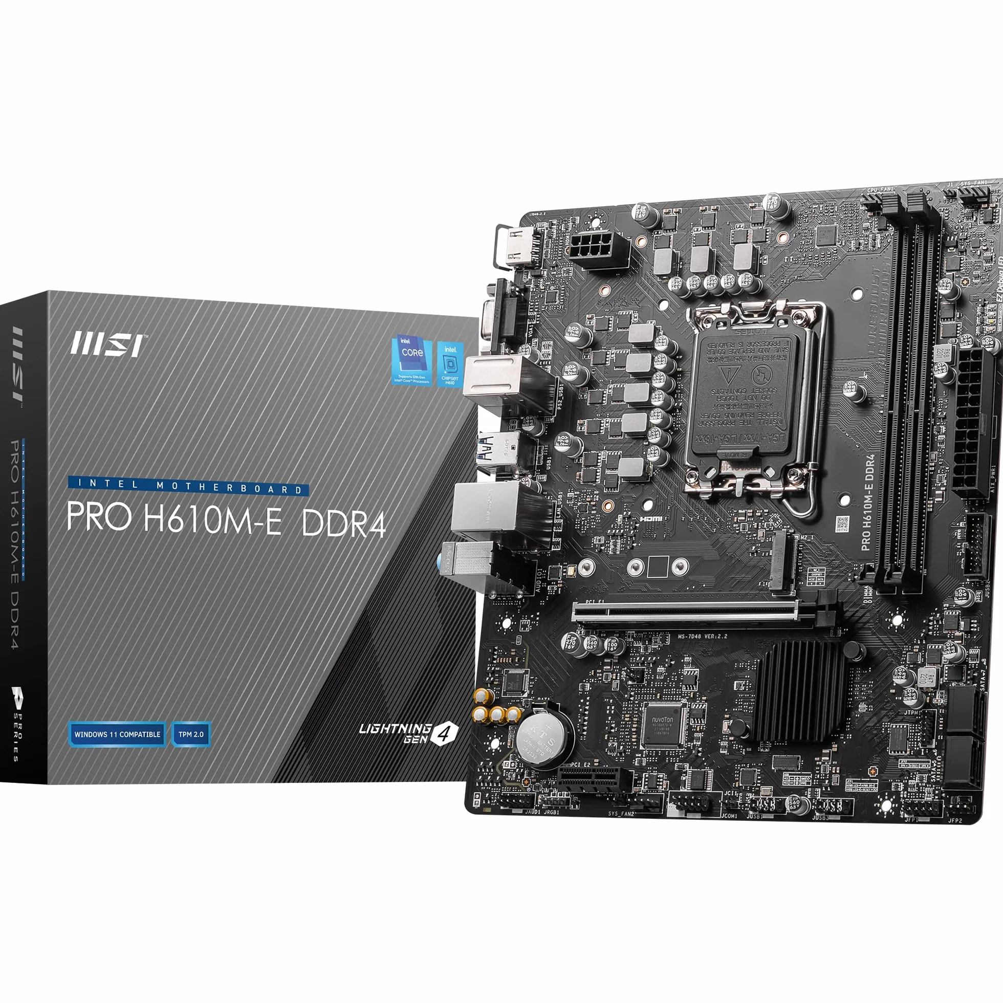 MSI PRO H610M-E płyta główna DDR4, Micro-ATX, obsługuje procesory Intel 12. generacji, LGA 1700-2 x DIMM (3200 MHz), 1 x gniazdo PCIe 4.0 x16, 1 x M.2 Gen3, USB 3.2 Gen1, 1G LAN, HDMI 1.4 i VGA