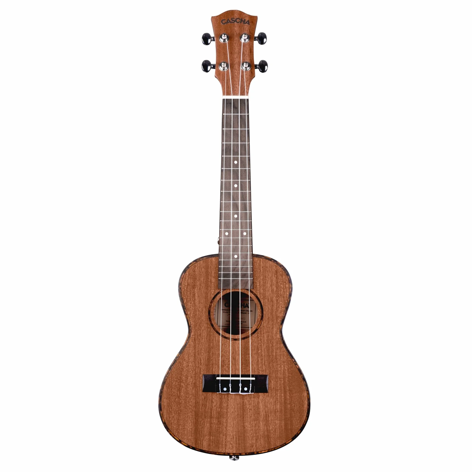 CASCHA HH 2036 DE Premium mahoniowe ukulele koncertowe zestaw ze strunami AQUILA, niemiecka metoda ukulele z DVD, wyściełana torba i 3 kostki