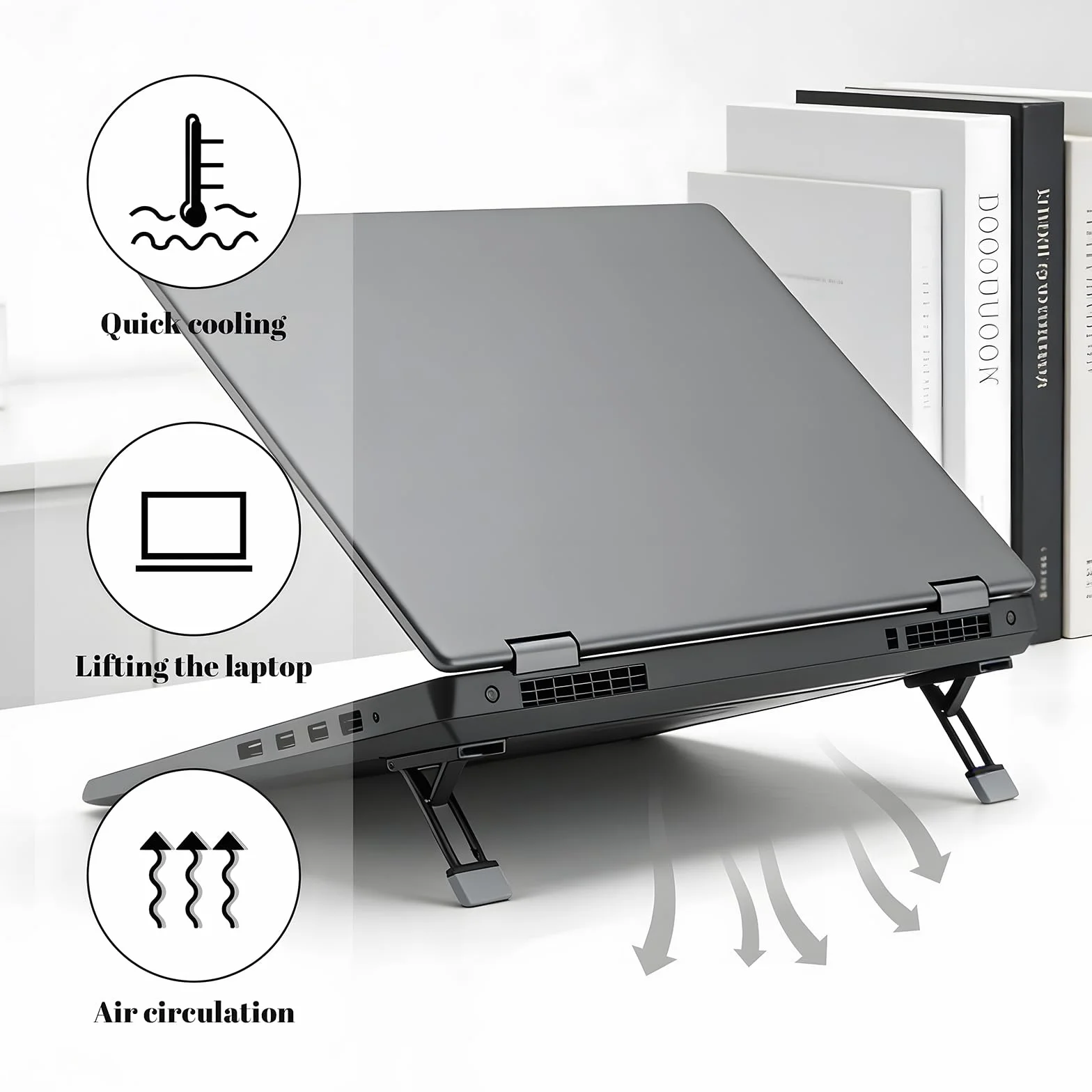 Mini podstawka pod laptopa, 2 sztuki, stojak na klawiaturę, 3-stopniowa regulacja, samoprzylepny, składany podwyższenie klawiatury ze stopu cynku, ultra płaski uchwyt na klawiaturę 5 mm