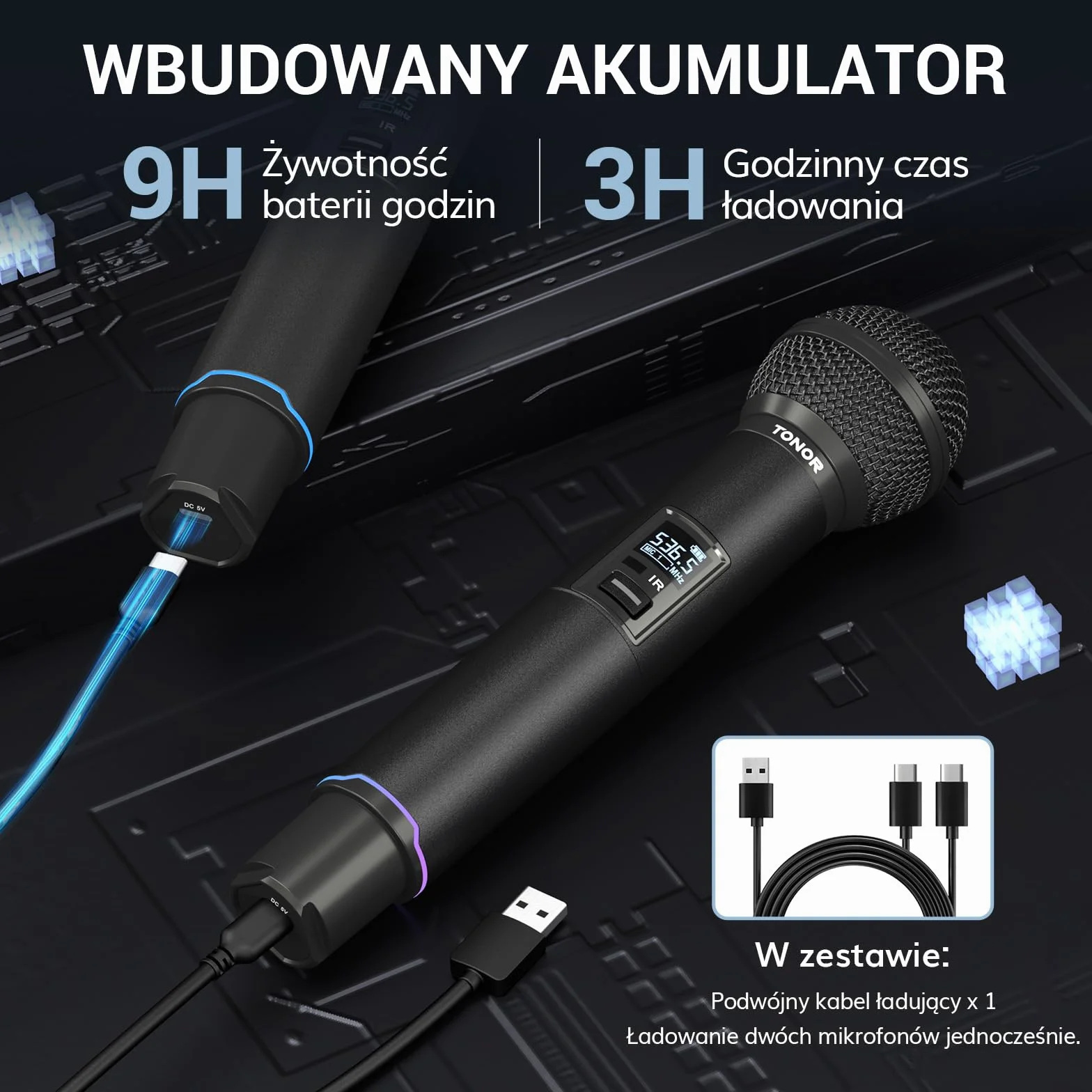 TONOR Profesjonalny system mikrofonów bezprzewodowych UHF 100x2, 100 m, TW750