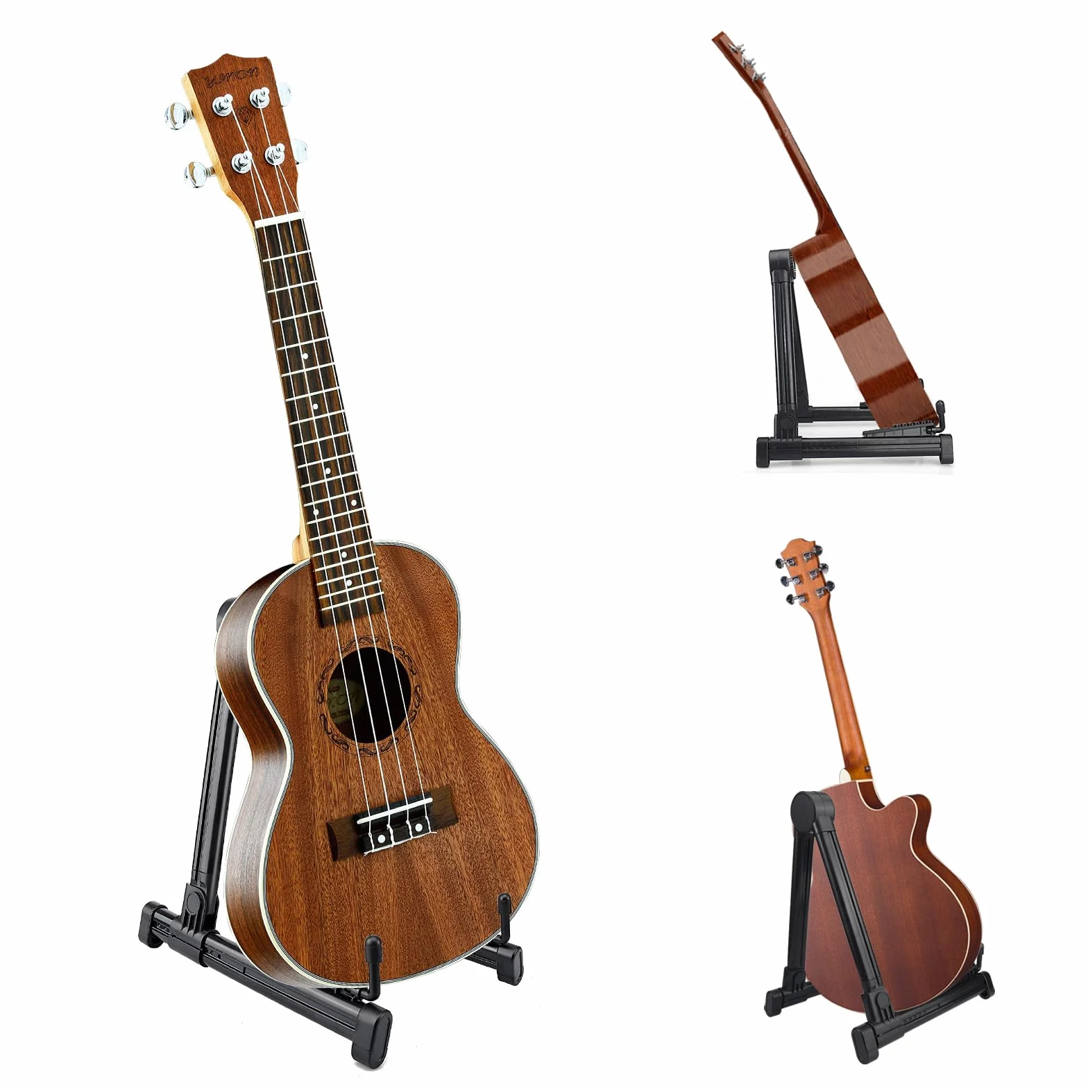 Uniwersalny stojak na gitarę, składany i przenośny, odpowiedni dla gitary akustycznej, elektrycznej, basowej i ukulele, stabilny i trwały, idealny do gitar elektrycznych i klasycznych