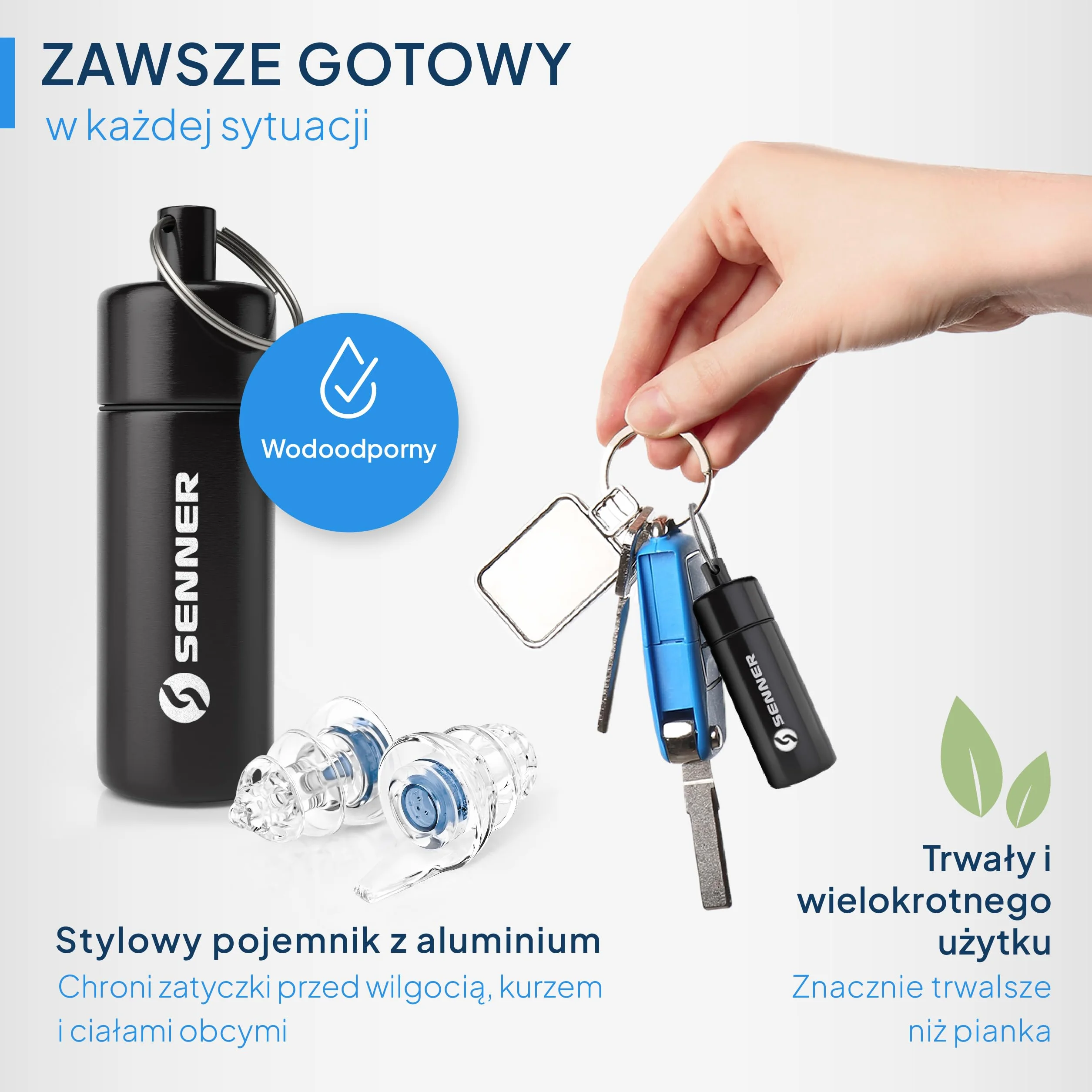 Senner MusicPro Soft Ochrona Słuchu Miękkie Zatyczki do Uszu Niebieskie Przezroczyste z Aluminiowym Etui