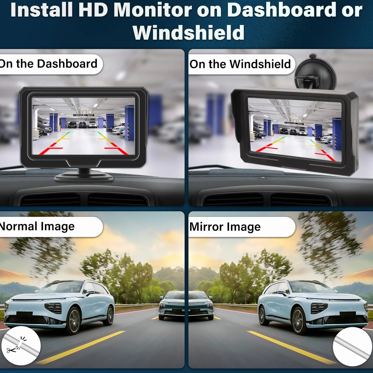 Samochód tylny aparat z monitorem AHD 1080P kamera tylna z 4,3" monitorem LCD, IP68, wodoodporna, noktowizor 140°, szerokokątna kamera tylna do samochodów, kamperów, ciężarówek, system pomocy