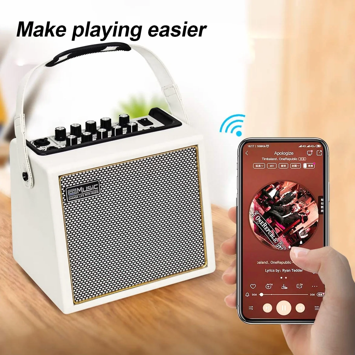 Coolmusic 30 W wzmacniacz gitarowy elektrycznej, BT, przenośny wzmacniacz gitarowy, głośnik z wejściem mikrofonowym, basem, regulacja głośności, efekt reverb, kolor biały