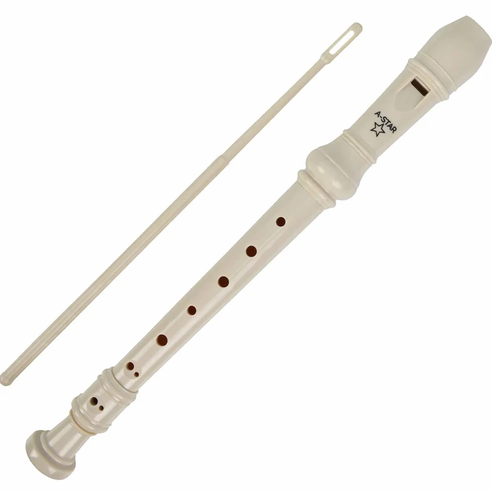 A-Star Sopran/Descant School Recorder Instrument, angielski/barokowy palcowanie-klucz C z wykresem do nauki, torbą, prętem do czyszczenia-beżowy