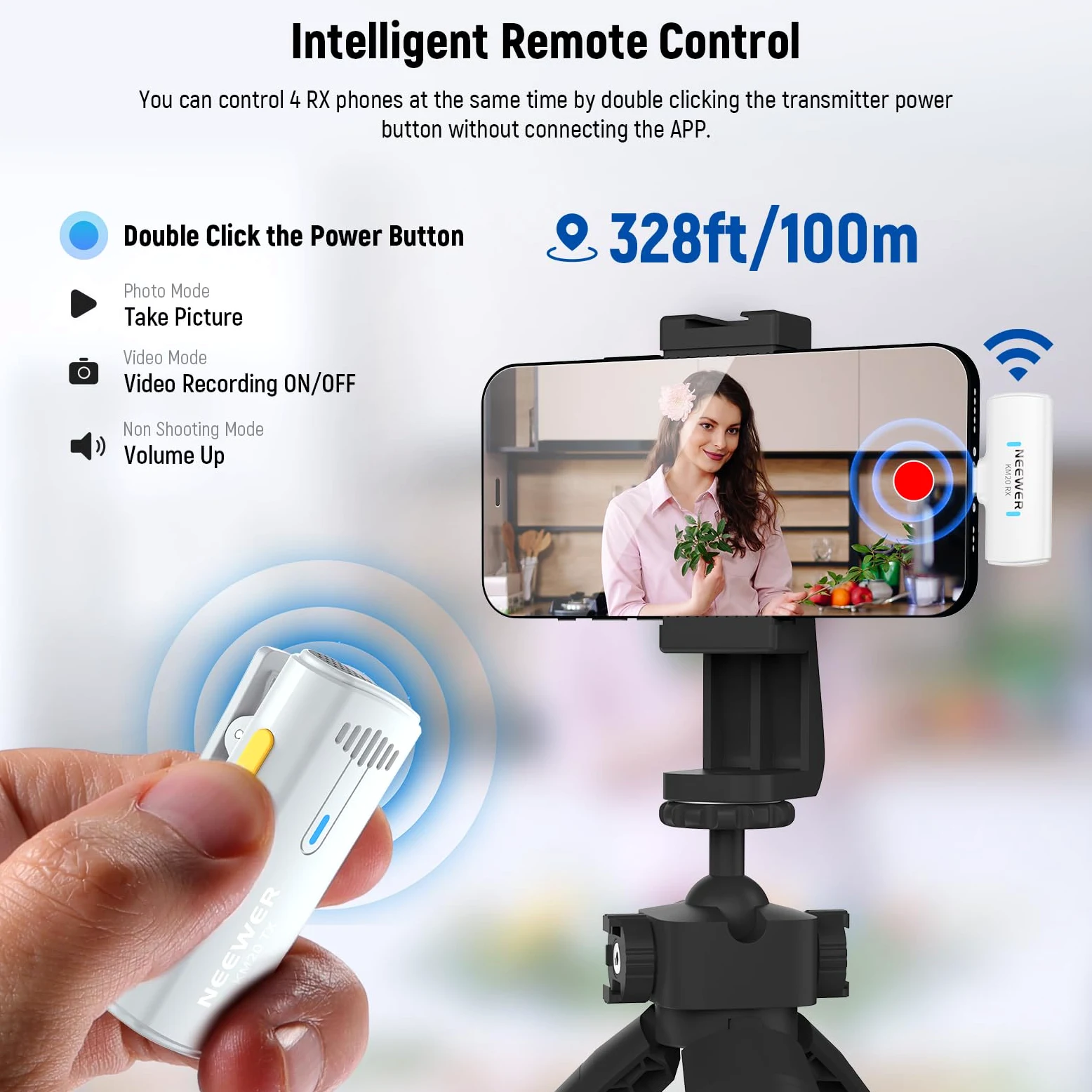 NEEWER KM20 Bezprzewodowy system mikrofonu krawatowego do iPhone'a, USB C, mini klips na klapie, mikrofon z 2 x nadajnikiem, 4 x odbiornikiem, adapterem OTG, 200 m, dalekiego zasięgu, kompatybilny z