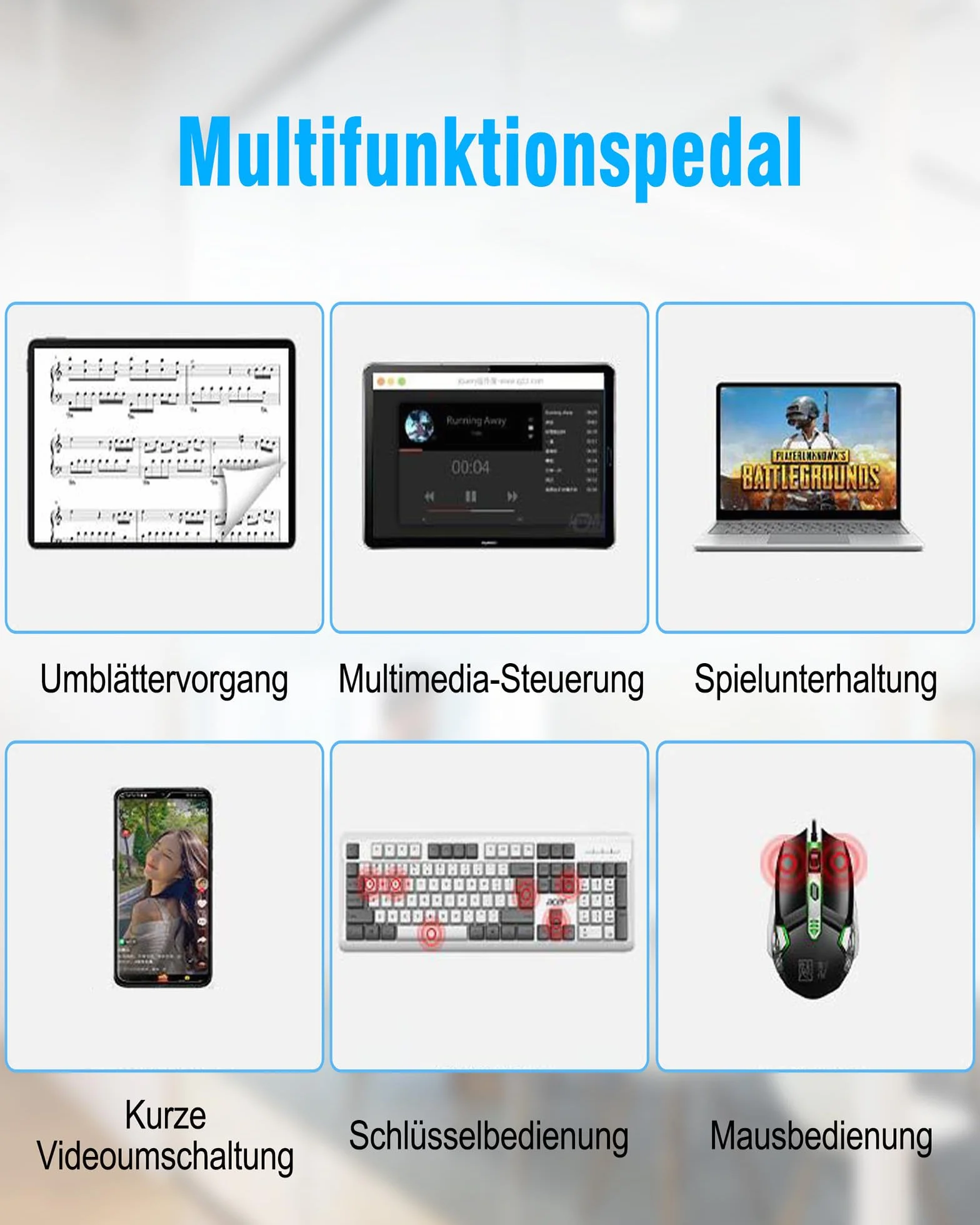 Przełącznik nożny Bluetooth do przewracania stron – kontroler do czytania muzyki z ładowaniem dla tabletów i smartfonów