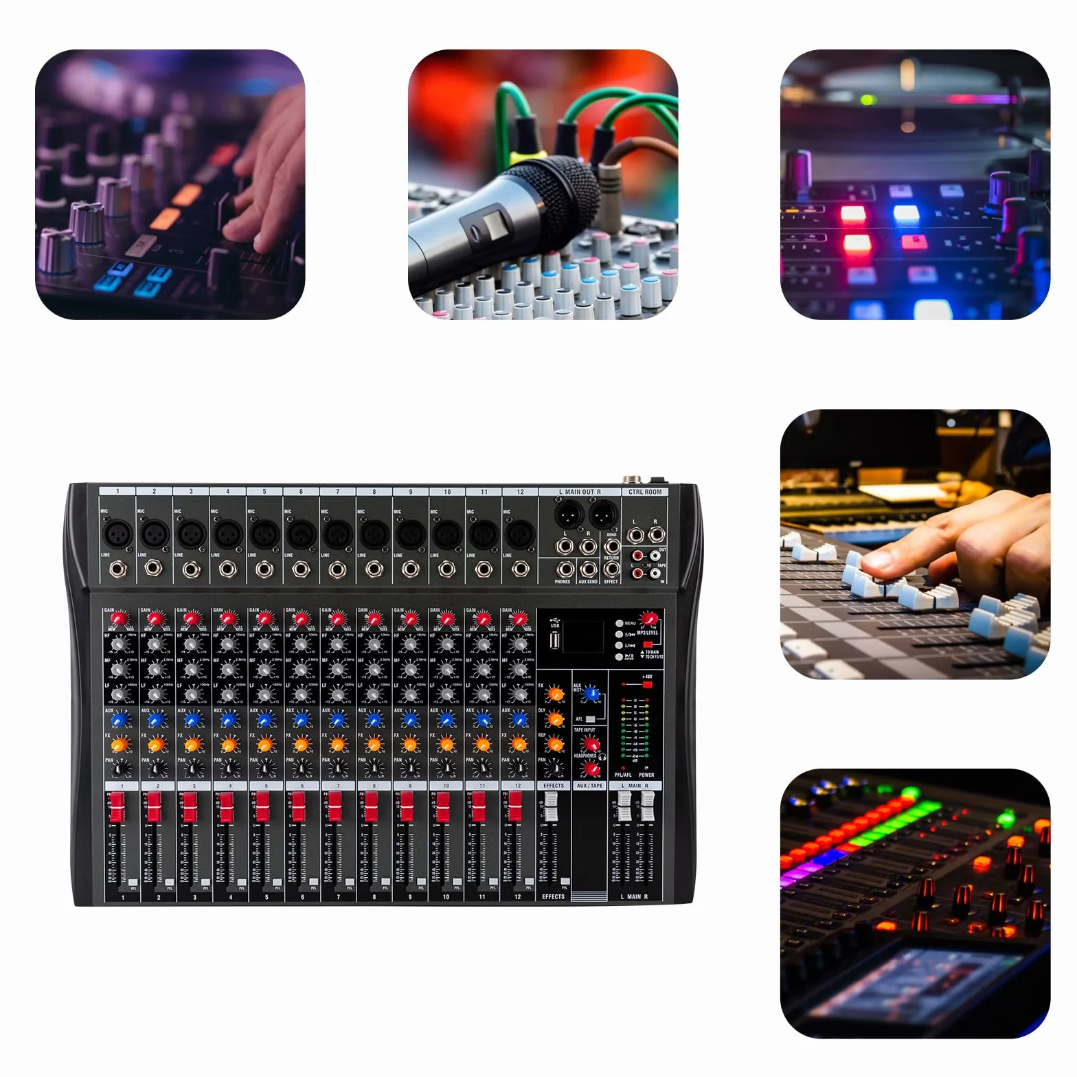 Mikser audio USB, 12 kanałów Live Audio Bluetooth, konsola mikserowa, mikser audio
