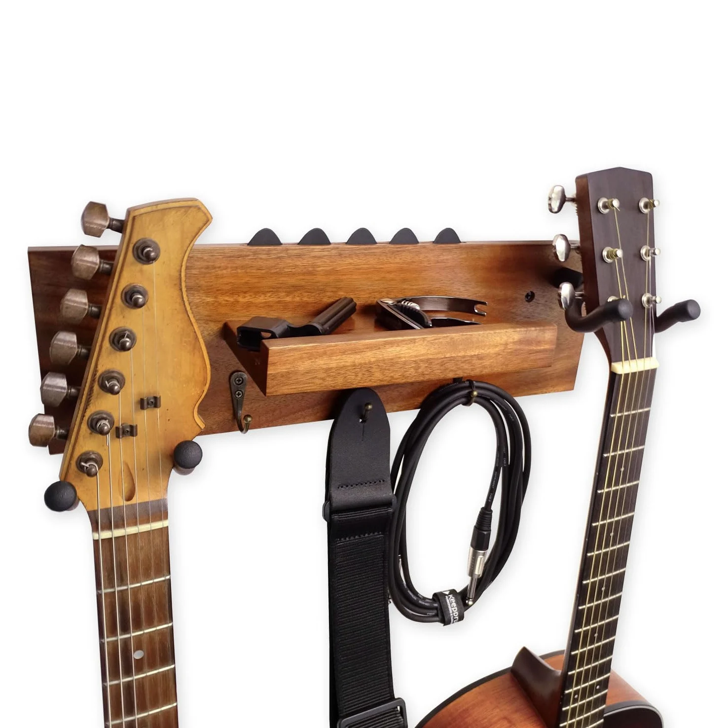 keepdrum GS039a podwójny uchwyt na gitarę na ścianę z drewna uchwyt ścienny na dwie gitary i akcesoria