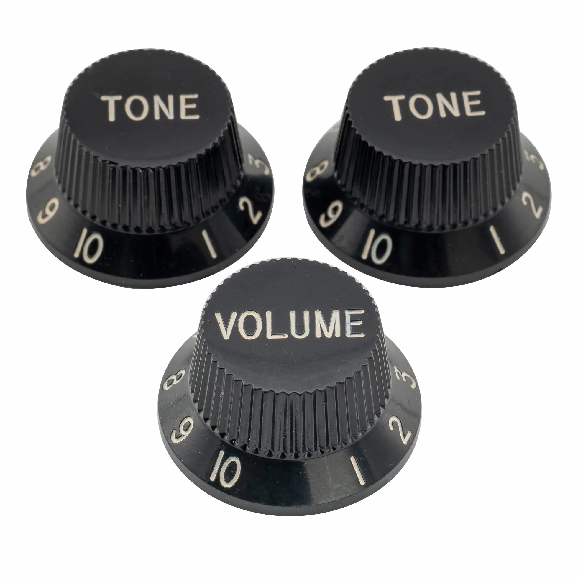 Musiclily Pro Calowa Gałka Potencjometru Strat Knobs 1 Volume 2 Tone do Gitary Elektryczny Typu Stratocaster, Czarny(3 szt.)