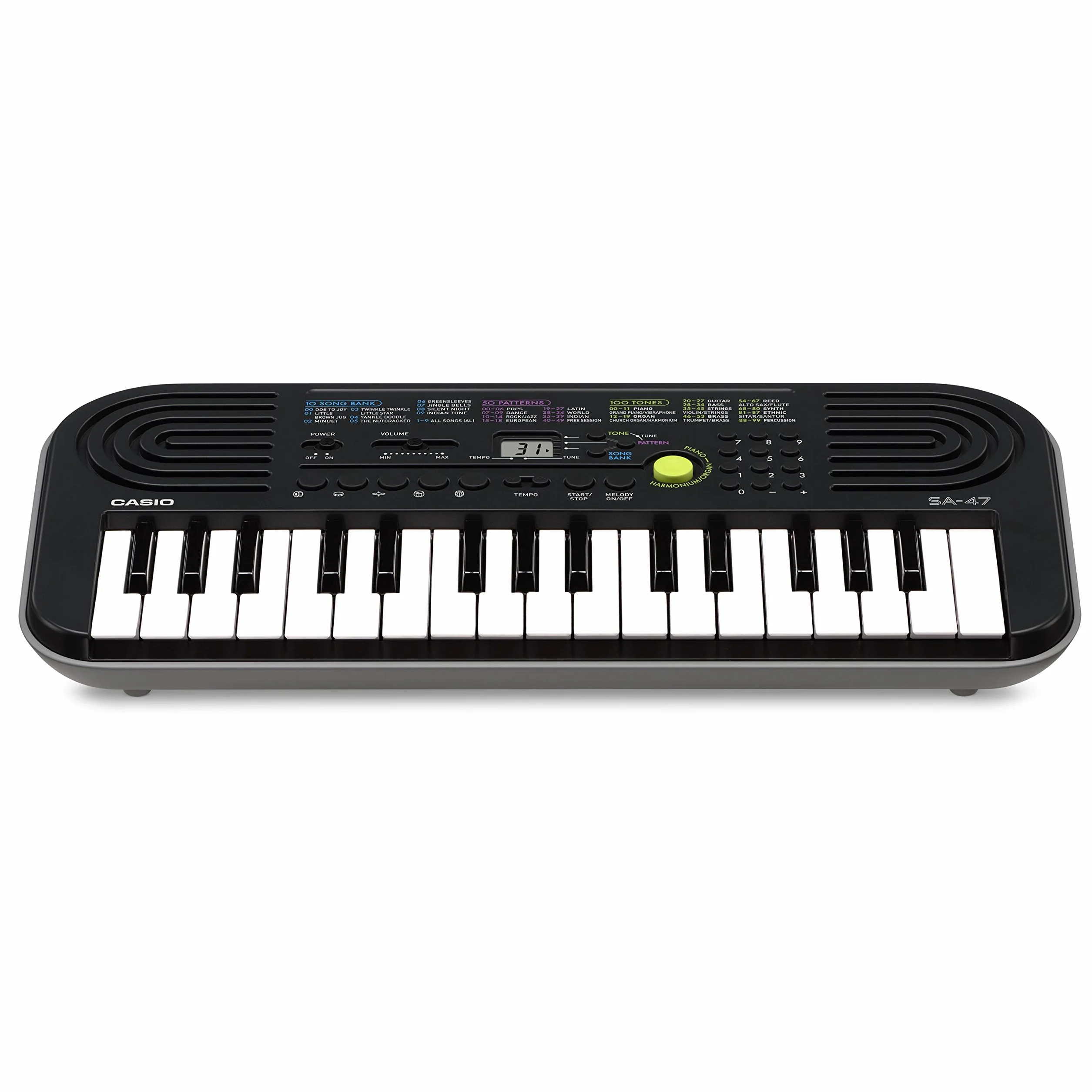 Casio - Klawiatura MIDI SA-47, 127 klawiszy, czarna, szara podstawa (127 klawiszy, 446 mm, 208 mm, 51 mm, 1 kg, DC)