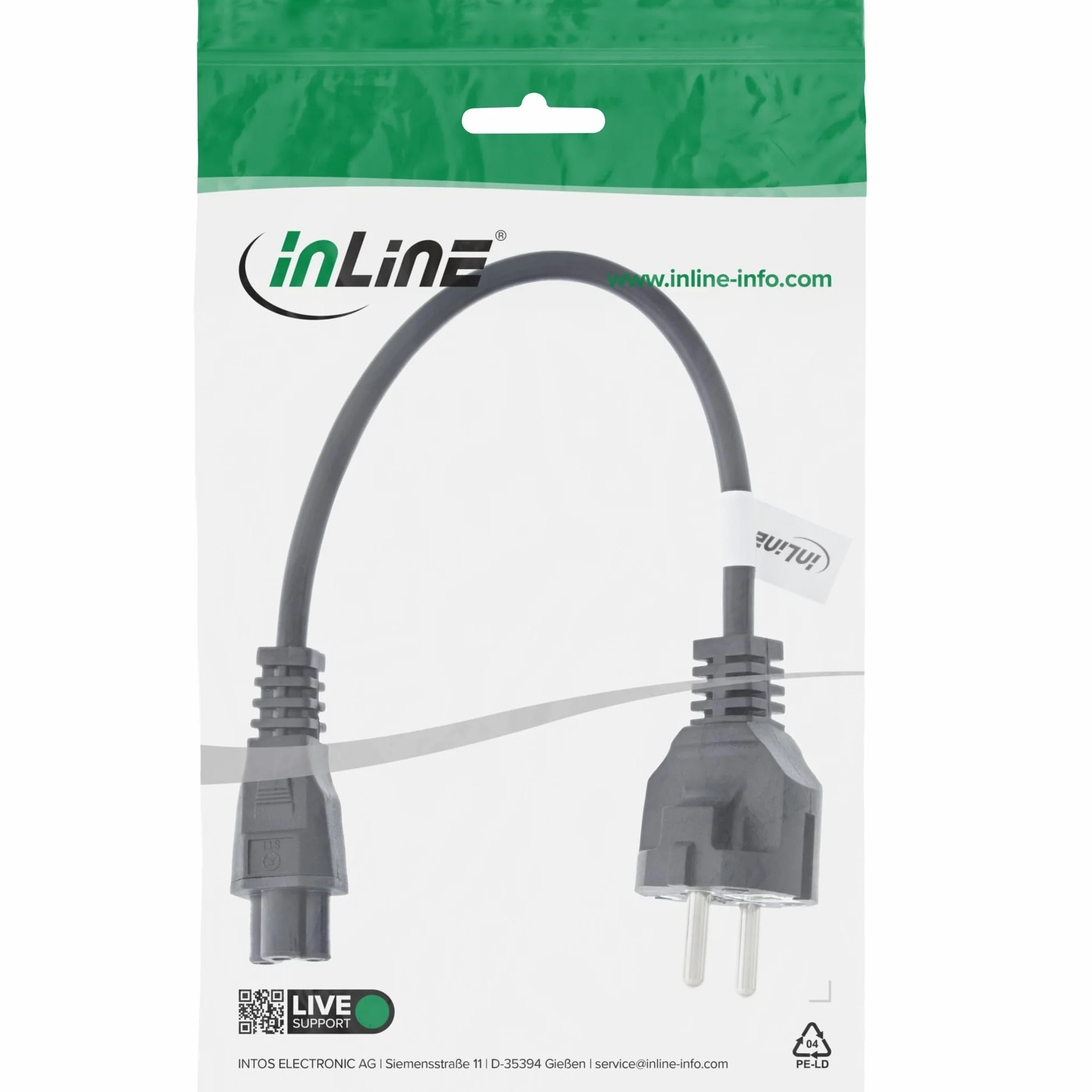 InLine® 16656T przewód zasilający do notebooka, 3-biegunowe złącze, czarny, 0,3 m