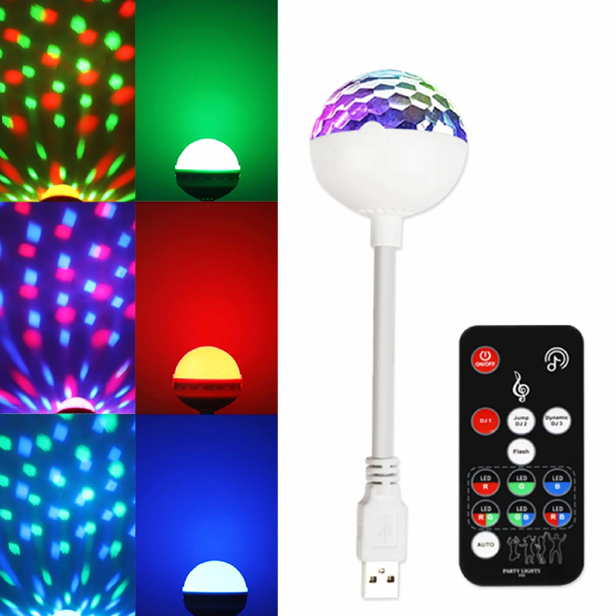 Mini Kula Dyskotekowa z lampką nocną, Światła atmosfery samochodu USB kontrolowana muzyka Strobe Magic Ball z pilotem do dekoracji imprezowej DJ klub scena urodziny