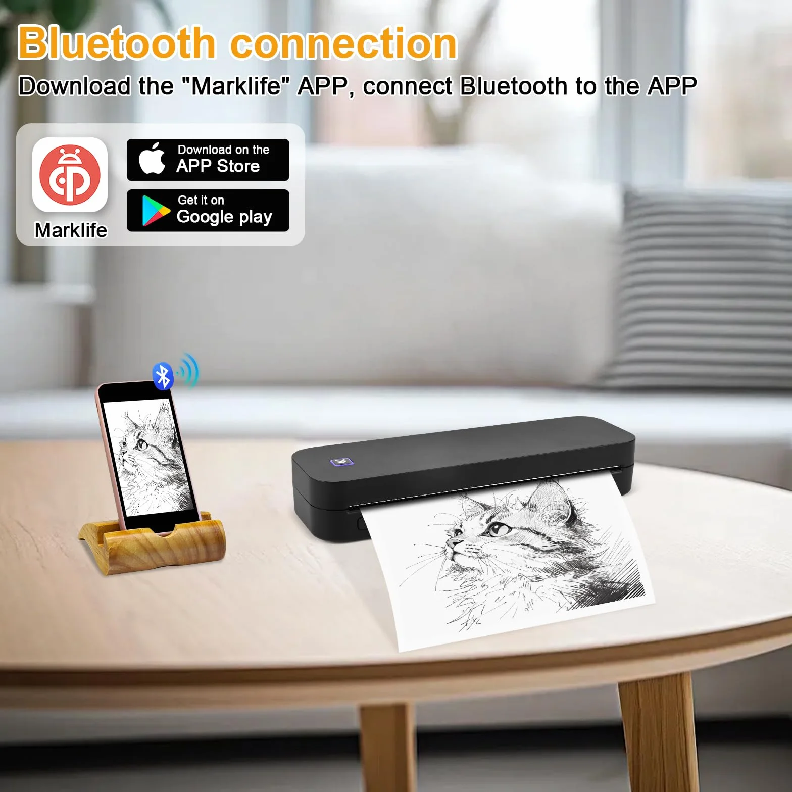 GuKKK Mobilna drukarka A4 w podróży – bezprzewodowa drukarka termiczna Bluetooth do telefonów komórkowych – obsługuje papier termiczny w formacie 210 x 297 mm – kompatybilna z iOS i Android