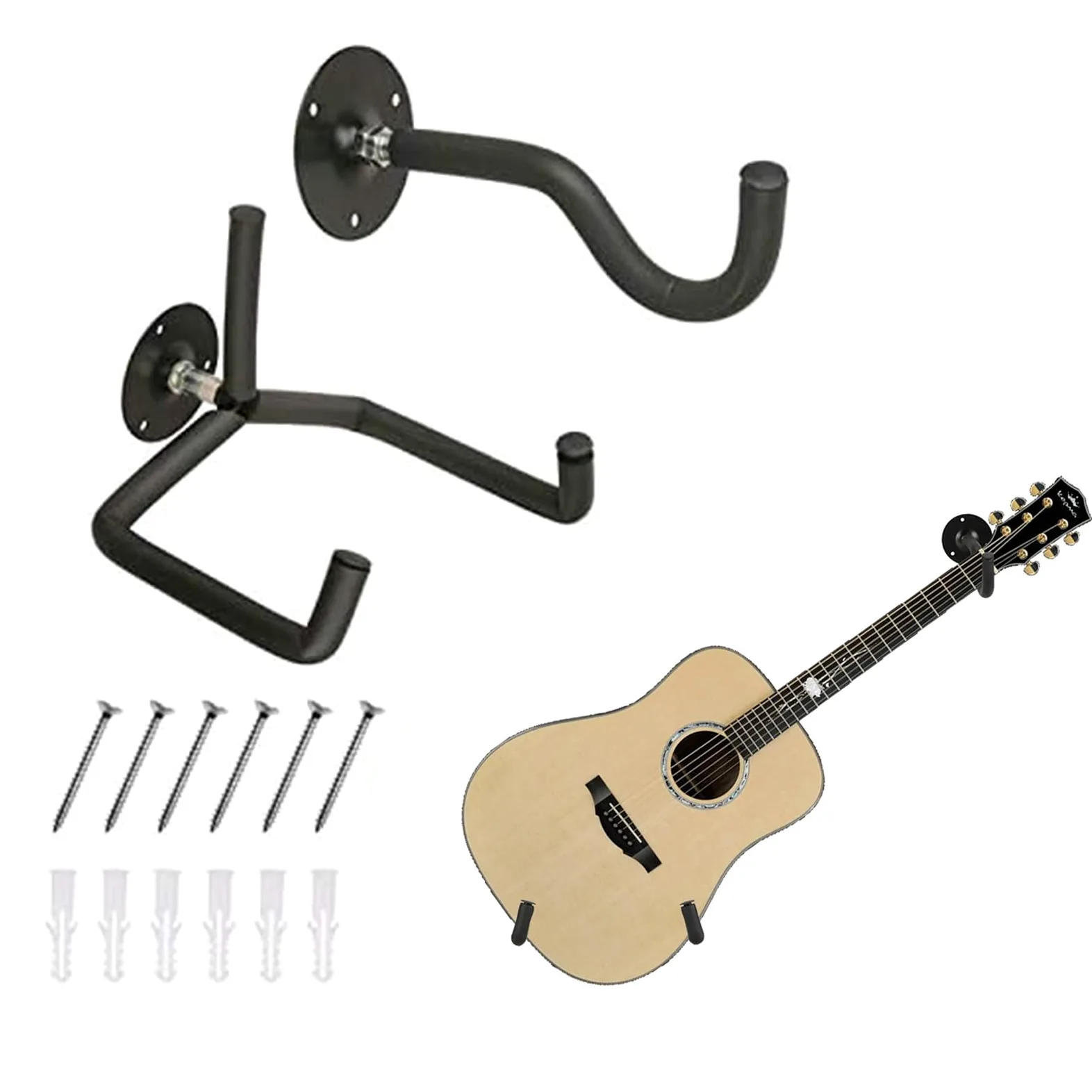 2 sztuki wieszaków na gitarę, uchwyt ścienny, ukośny uchwyt na gitarę, na ścianę, ukośny, do gitary akustycznej, gitary klasycznej, gitary elektrycznej, basowej, ukulele, 2 sztuki