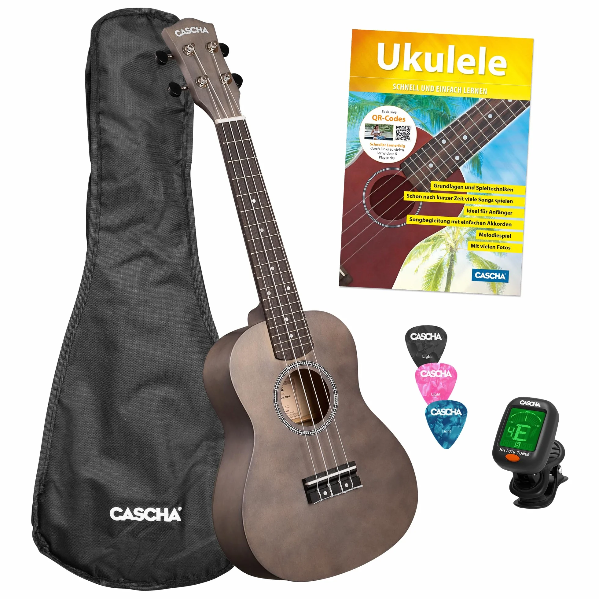 Concert Ukulele Linden Black Set (wraz z torbą, 3 ami, książką, tunerem)