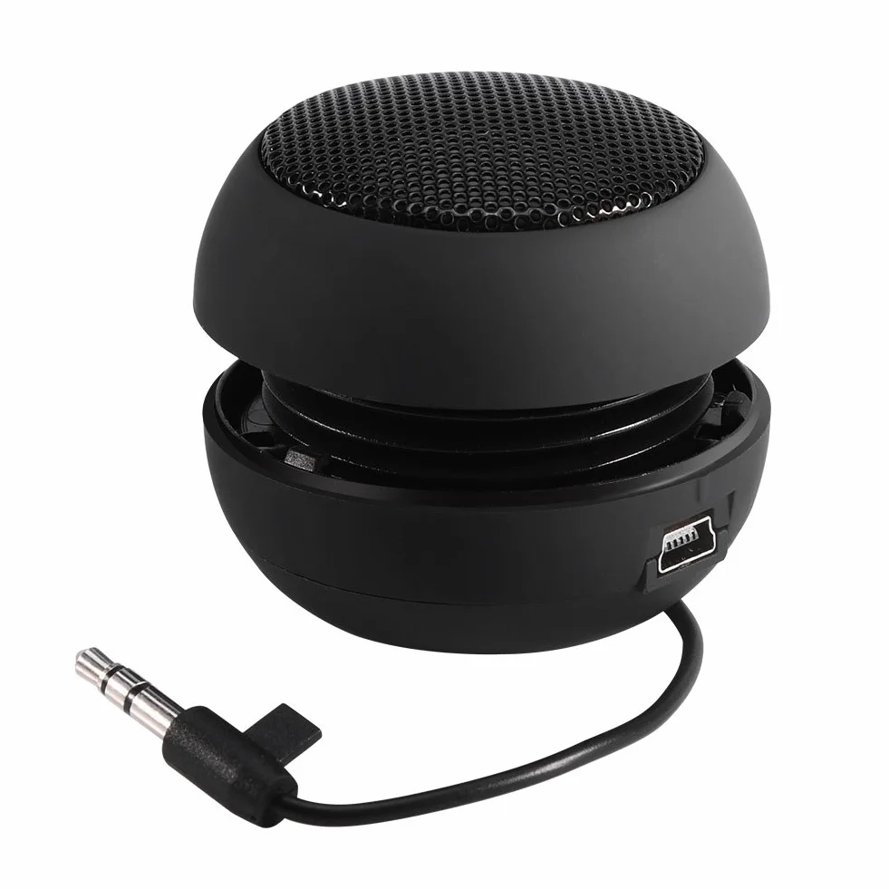 Mini przenośny głośnik głośny podróżny wbudowany akumulator z kablem do ładowania USB 3,5 mm do telefonu komórkowego MP3 PC (czarny)