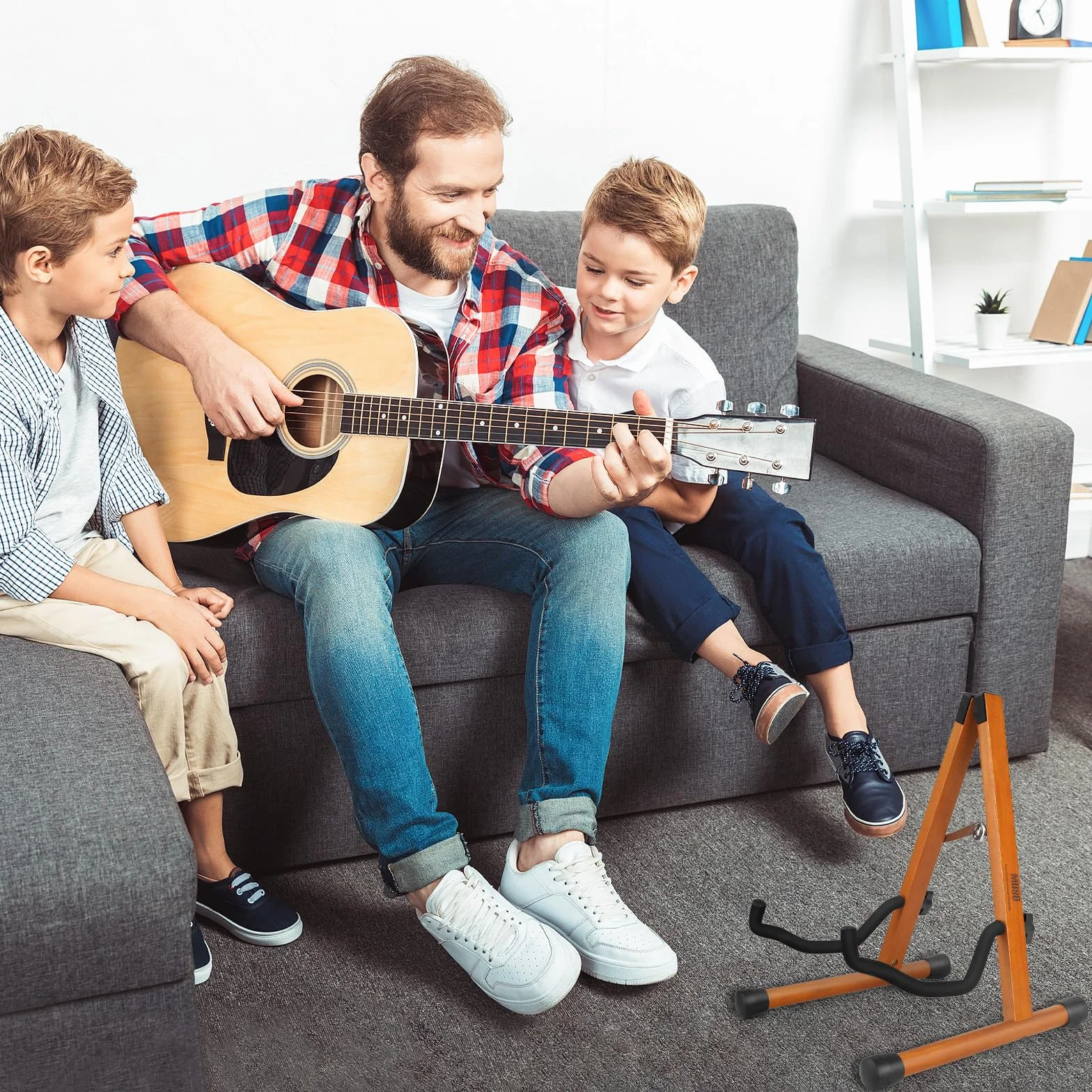 MUSO Stojak na gitarę, składany w kształcie litery A, łatwy montaż i przenośny, do basu, ukulele, banjo, wiolonczeli, mandoliny, solidny uchwyt, trwały (palisander)