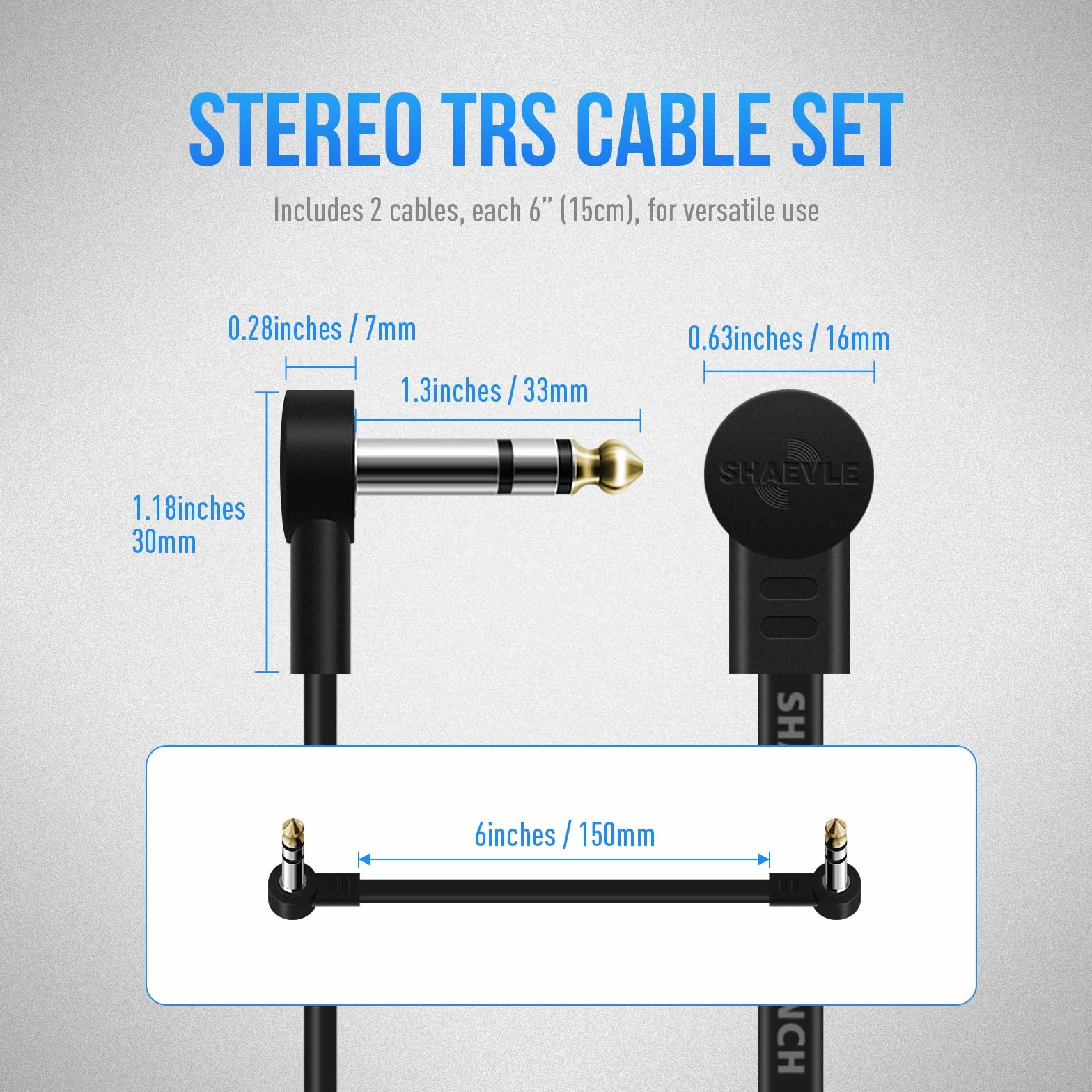 TRS Guitar Patch Cable 1/4 cala Right Angle Effect Cord, Noise Free Board Patch Cables, Low Profile Stereo TRS Effect Patch Cords for Pedals