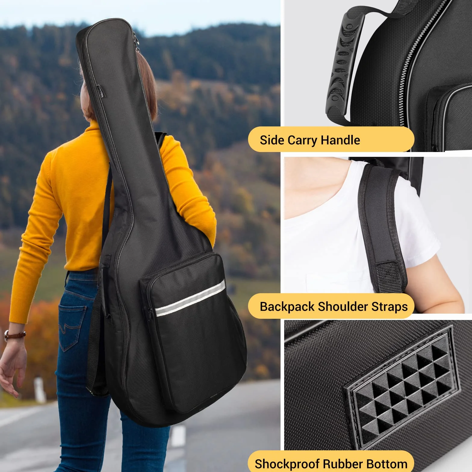 CAHAYA Torba na gitarę klasyczną 90 cm torba na gitarę miękki futerał o grubości 6 mm wyściełana plecak na gitarę z dużymi kieszeniami paski odblaskowe model CY0288