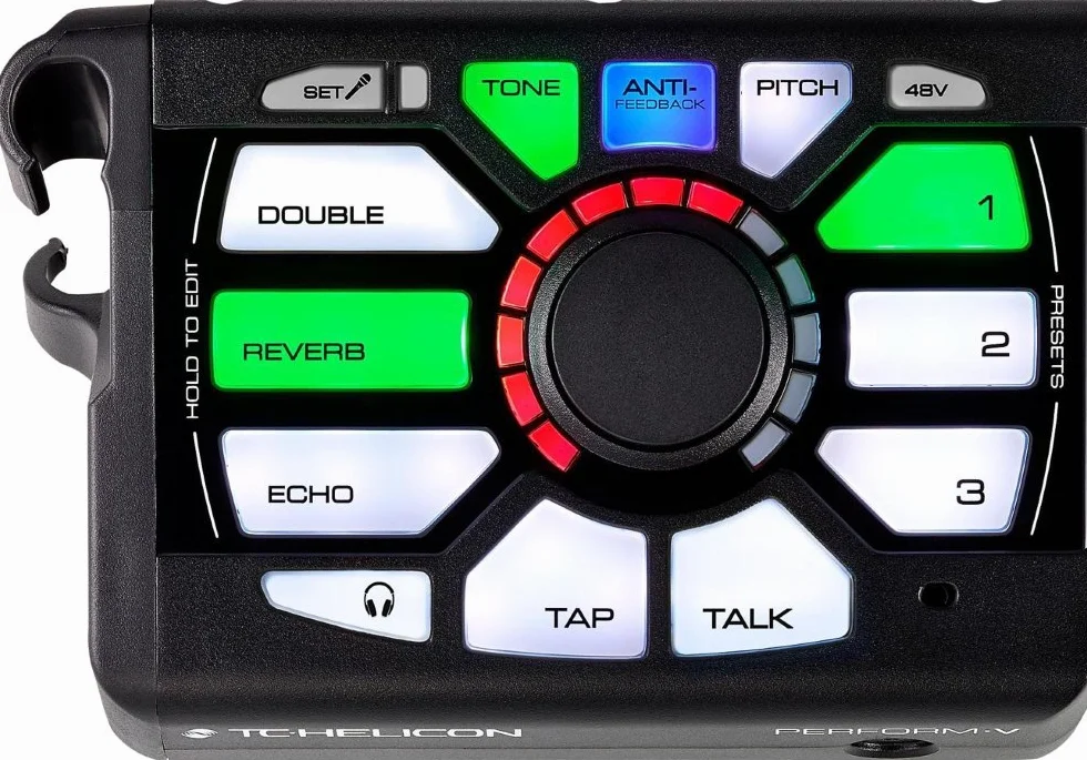 TC Helicon PERFORM-V Ultimate Mic Stand-Mount Vocal Processor zapewniający szybki i łatwy dźwięk w jakości studyjnej z rozszerzalnymi efektami