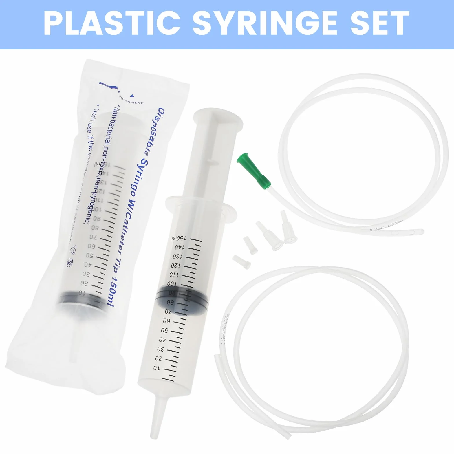 150 ml strzykawka wielokrotnego użytku, 2 strzykawki do oleju, strzykawki z tworzywa sztucznego, z tworzywa sztucznego PCW, strzykawki z cewnikiem, strzykawki do pomiaru płynu, strzykawki bez igły do