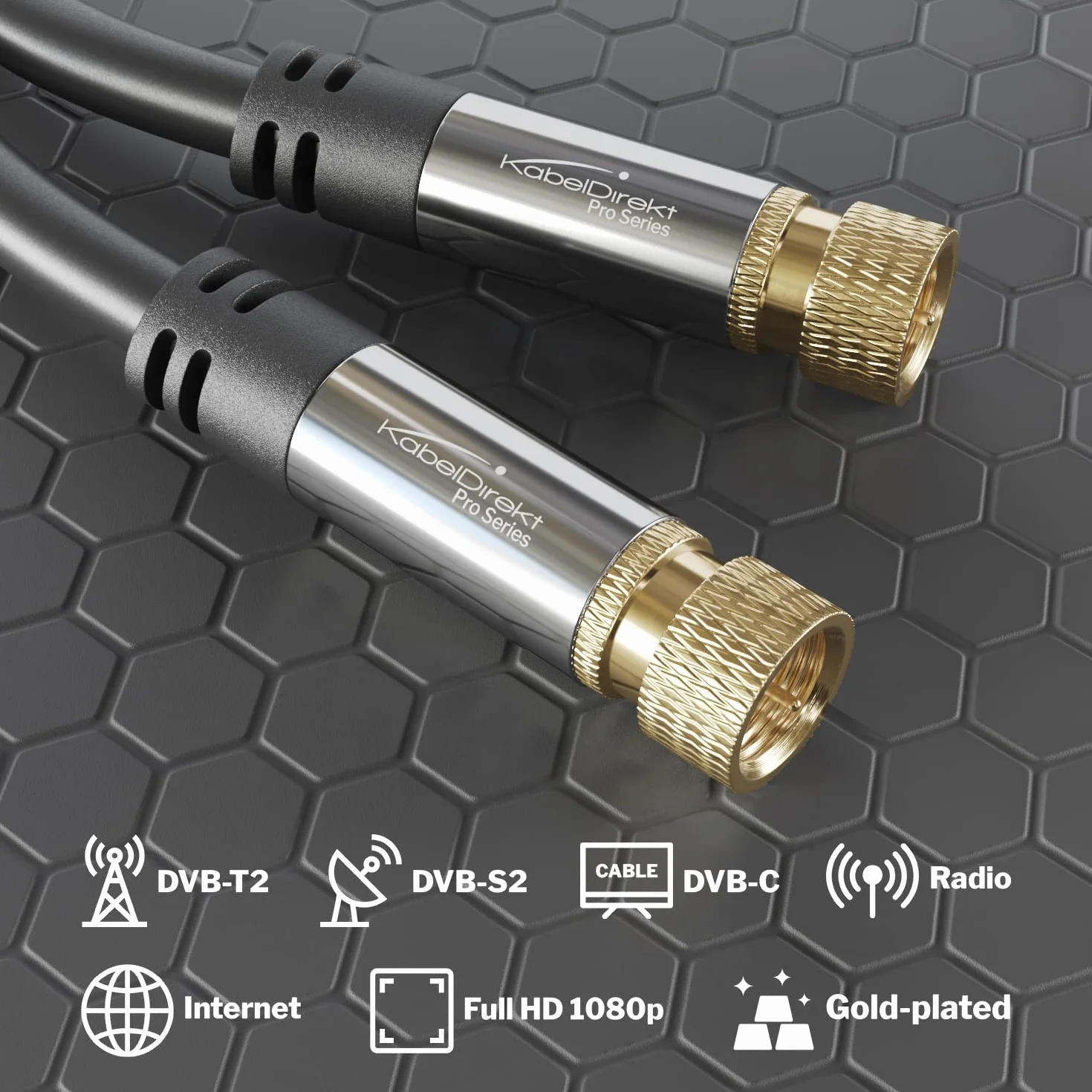 KabelDirekt – Kabel Antenowy, Koncentryczny, Sat – 2 m – Kabel TV 4K z metalowym złączem F – Dostępny w długościach od 0,5 do 30 m (radia/TV, DVB-T, DVB-C, DVB-S/DVB-S2, internet, czarny)