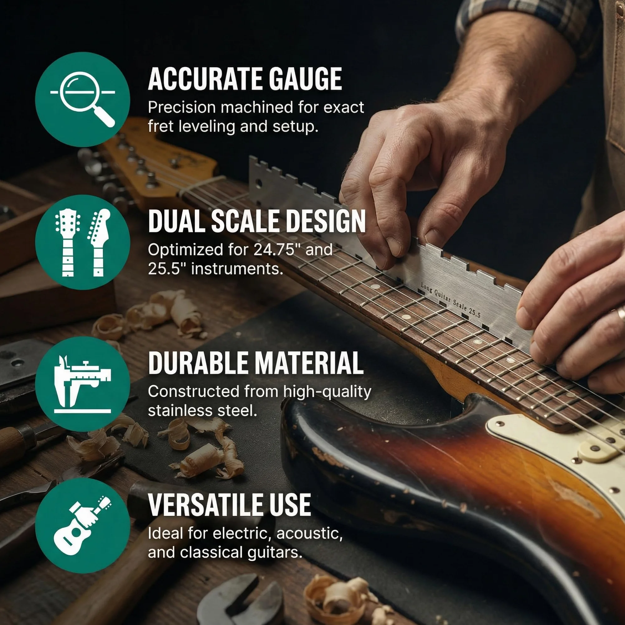 42 cm szyjka gitary prosta krawędź gitara ze stali nierdzewnej gitara ząbkowana linijka klawisz klawiatura narzędzie pomiarowe fret linijka do lutników pomiarowych